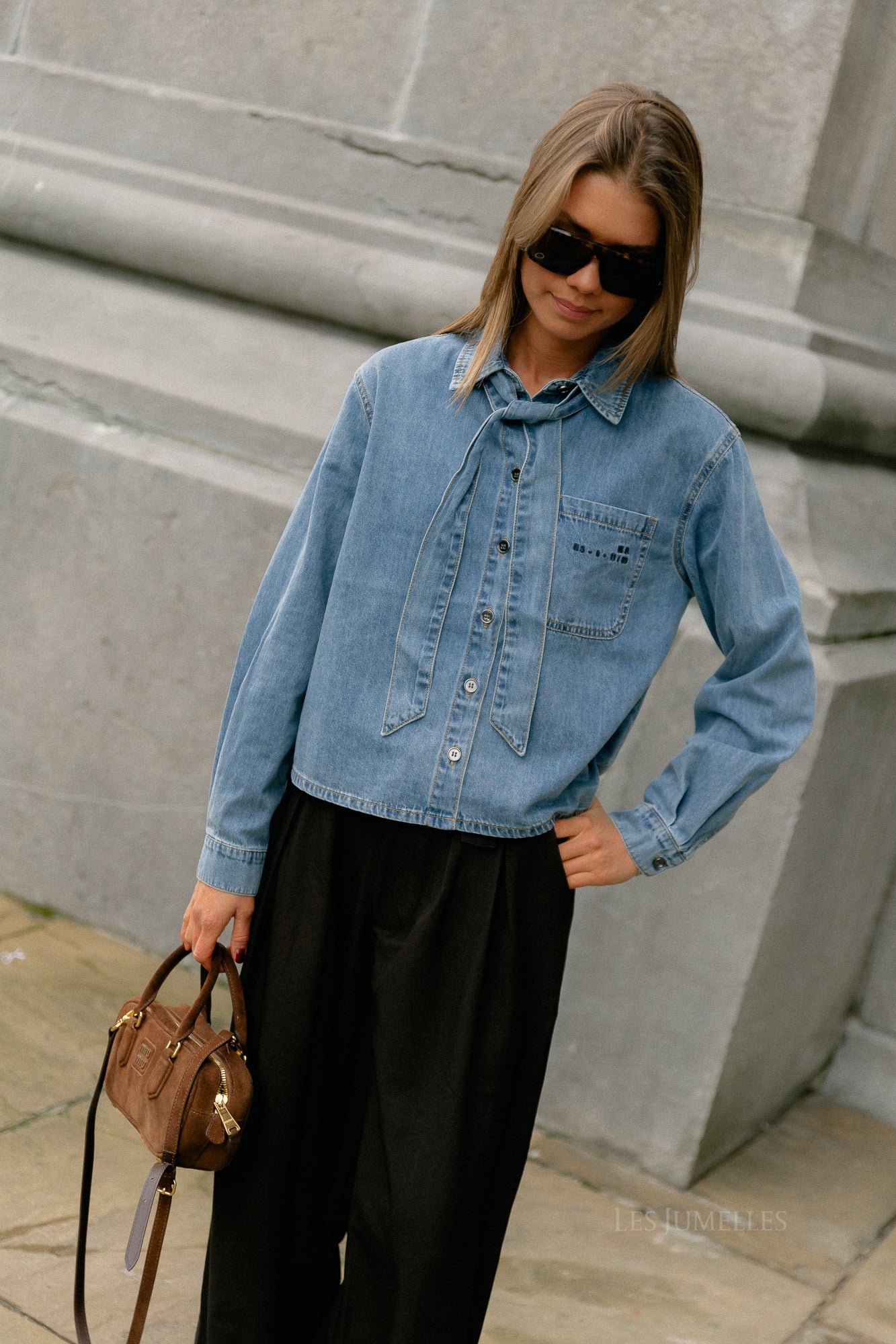 OBJVilma L/S short denim shirt medium blue
