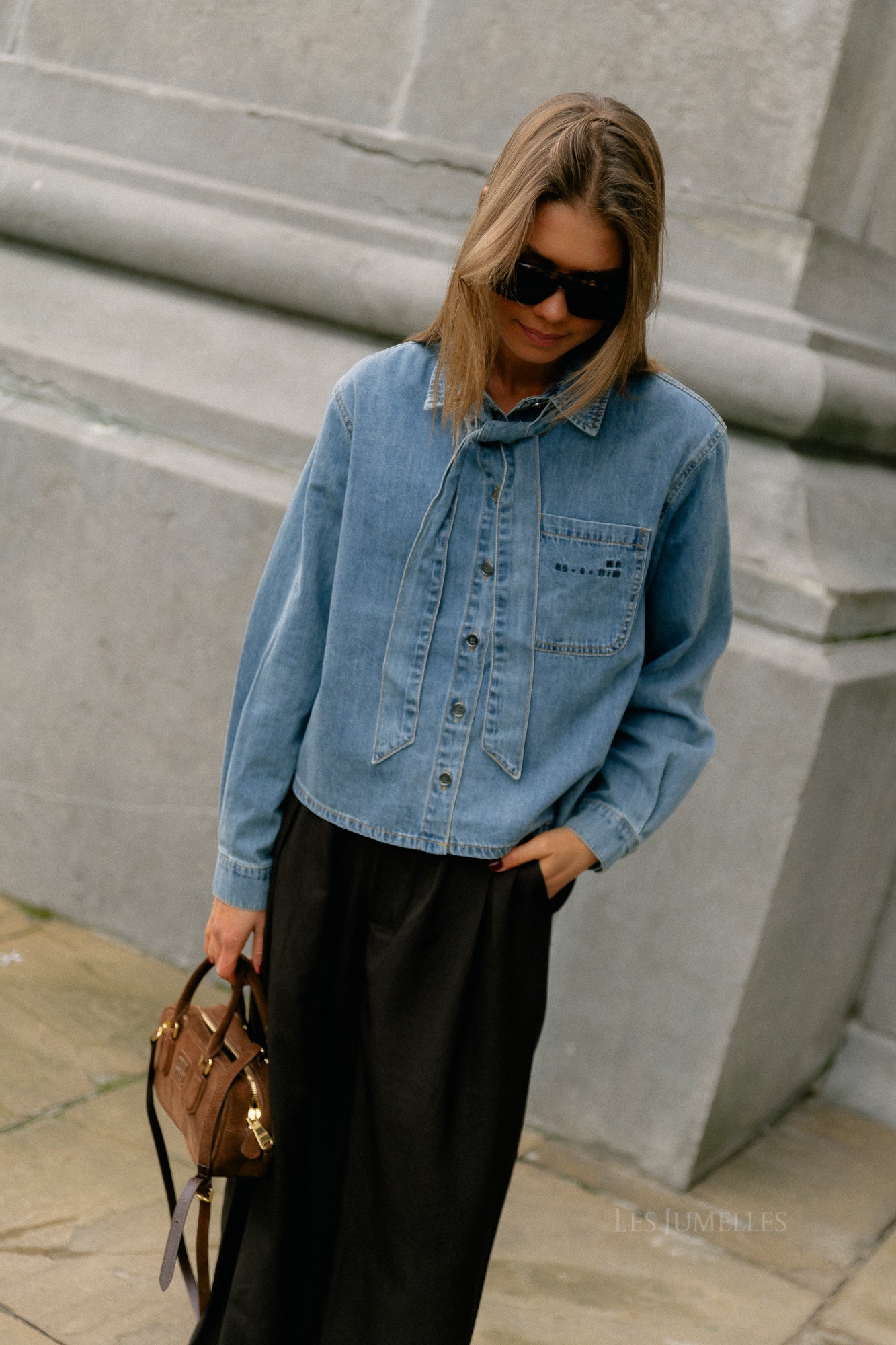 OBJVilma L/S short denim shirt medium blue