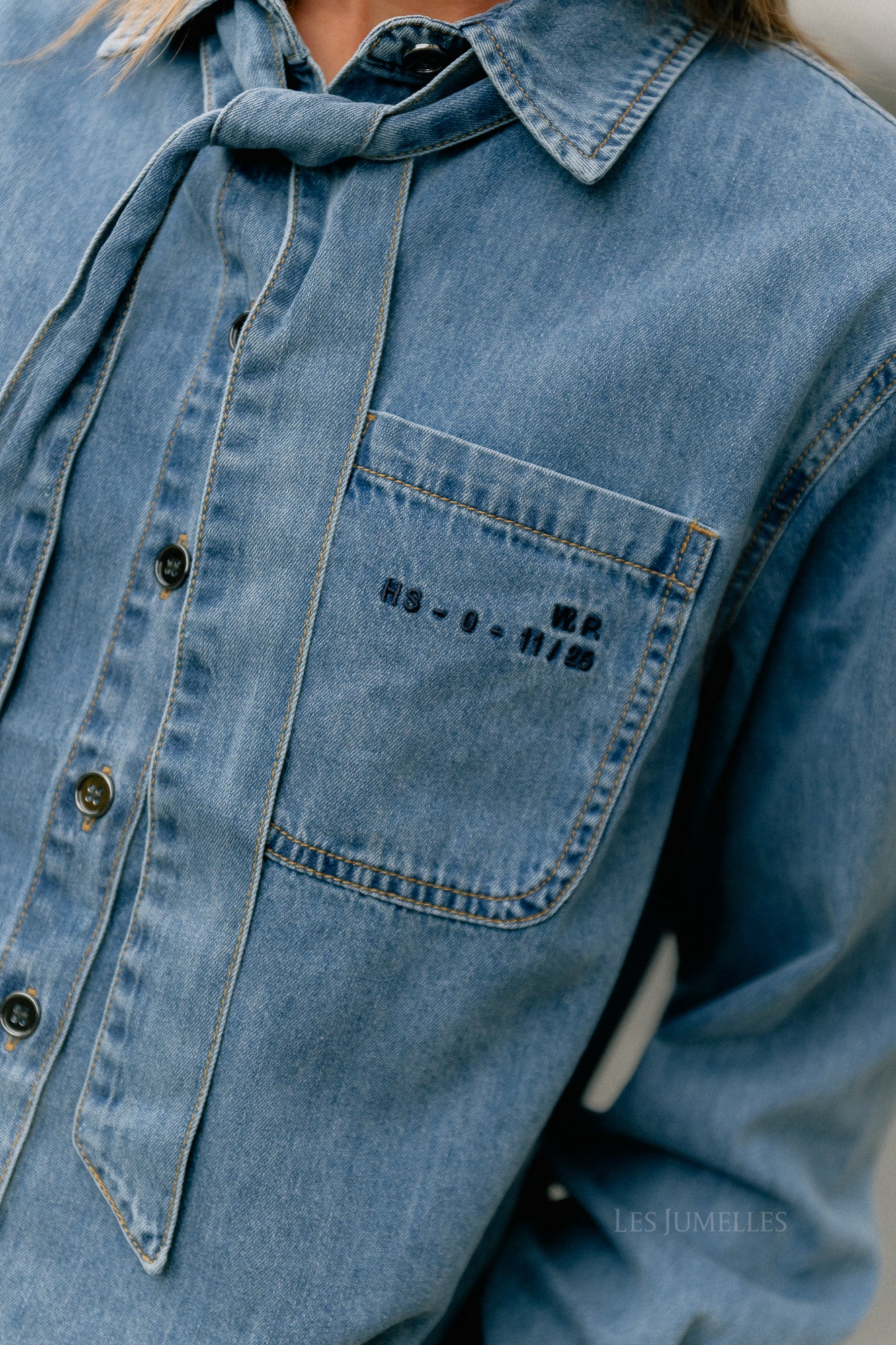 OBJVilma L/S short denim shirt medium blue