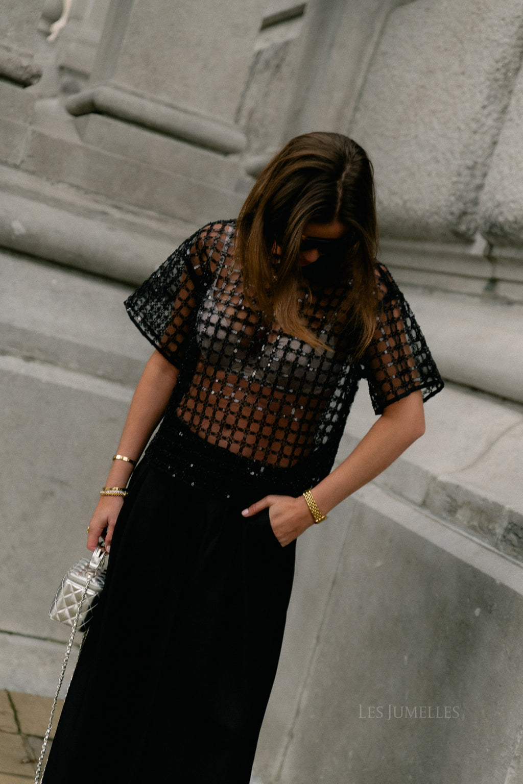 SLFLaren SS cropped sequins top black