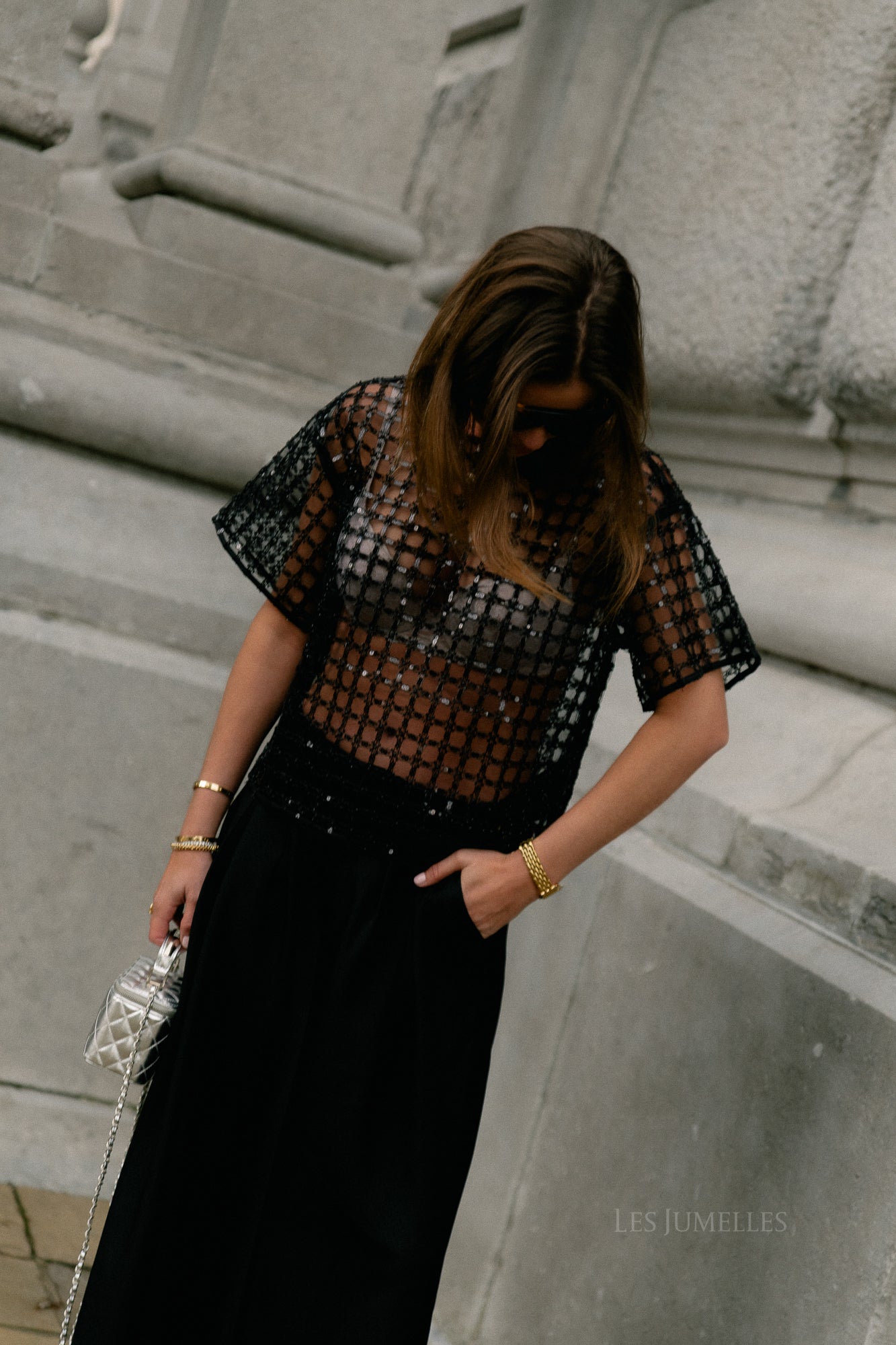 SLFLaren SS cropped sequins top black