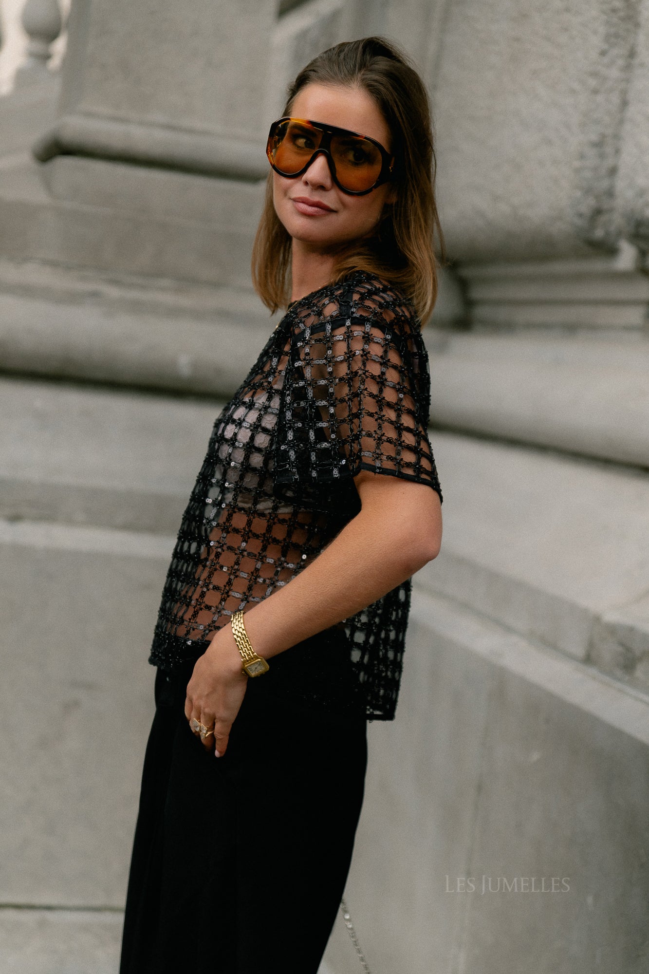 SLFLaren SS cropped sequins top black