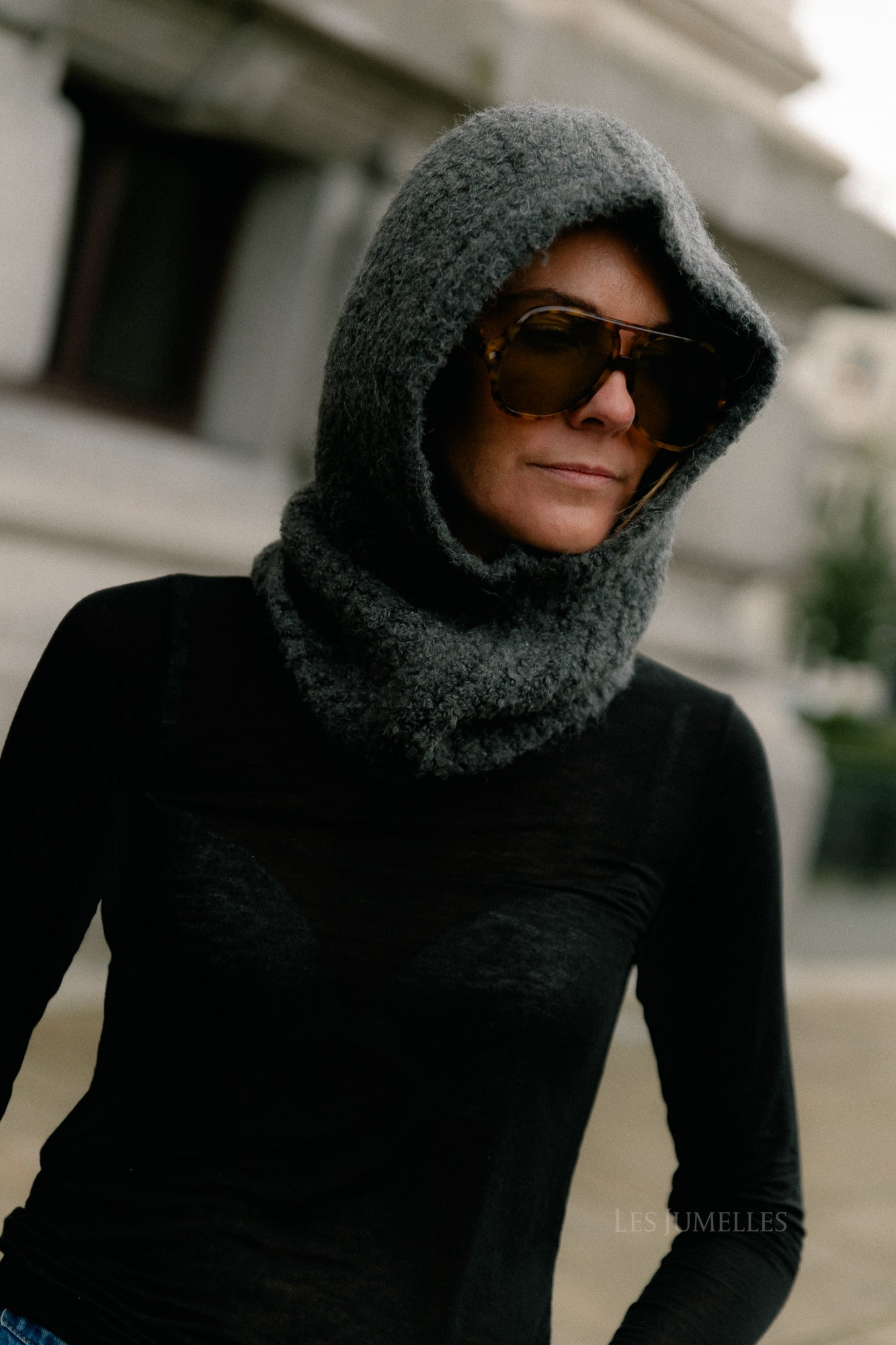 VIJanis boucle knit balaclava dark grey melange