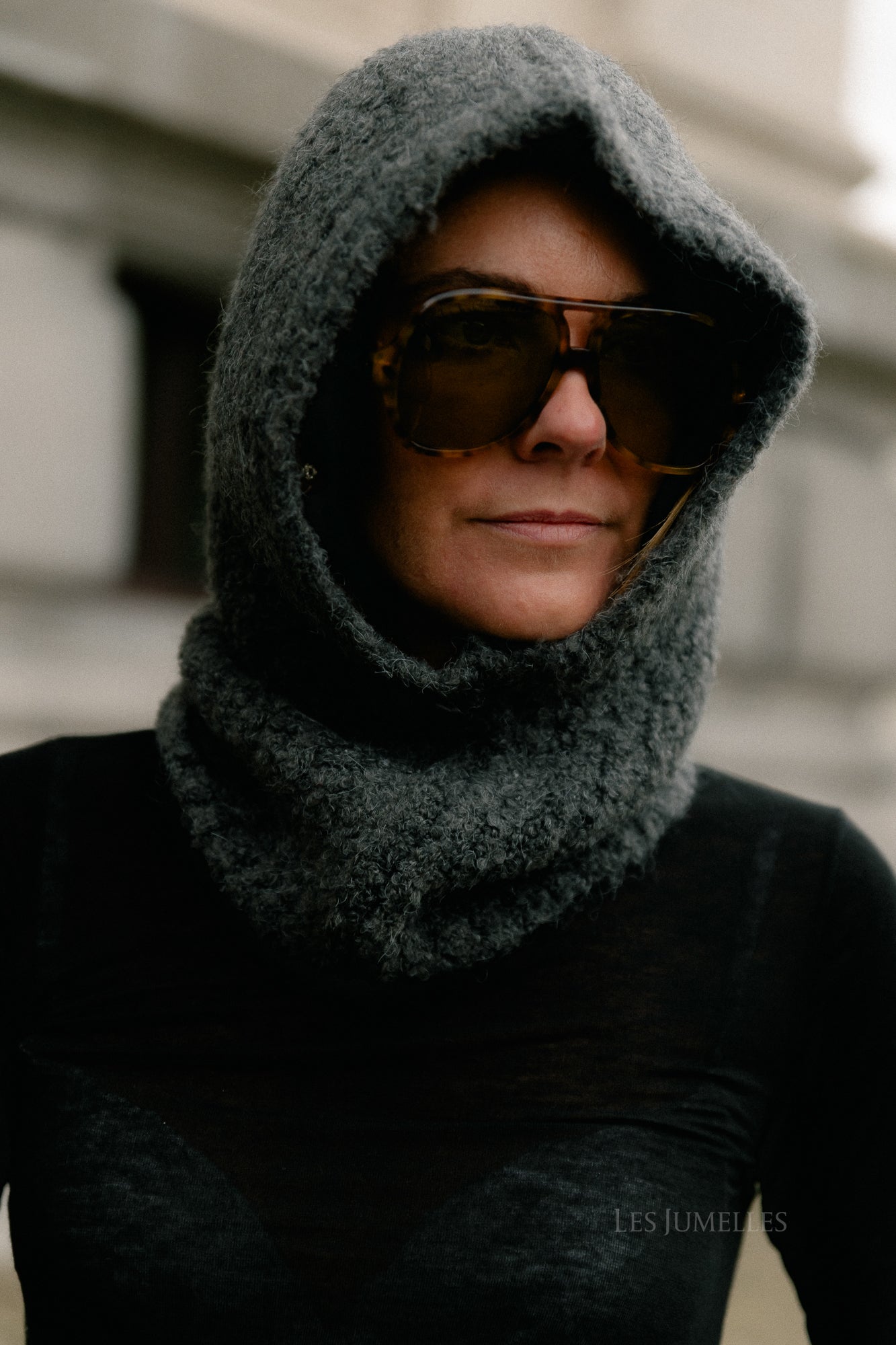 VIJanis boucle knit balaclava dark grey melange