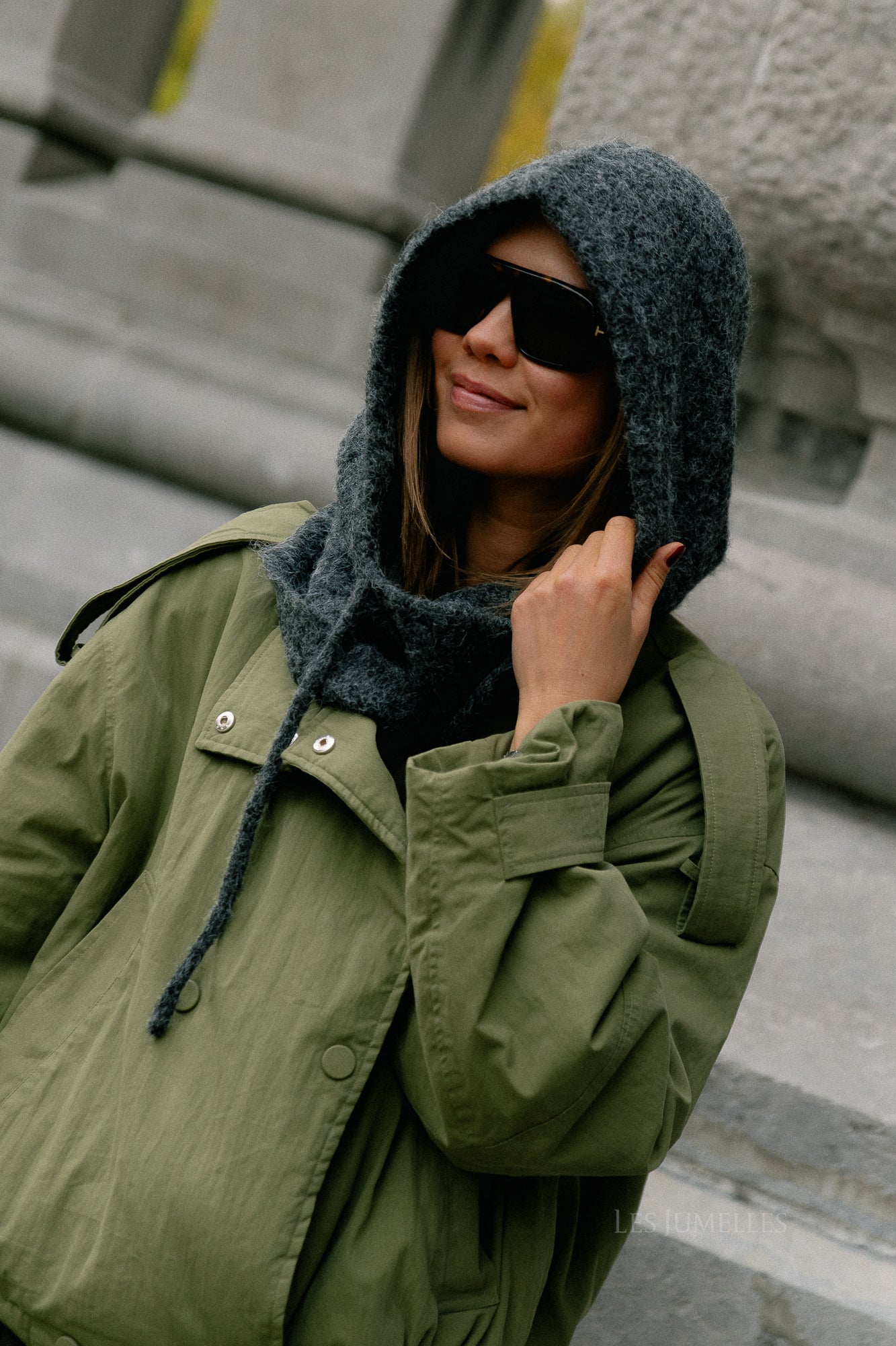 OBJMilu knit balaclava dark grey melange