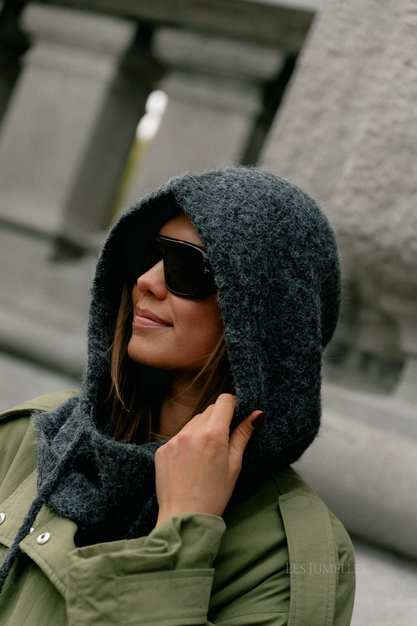 OBJMilu knit balaclava dark grey melange