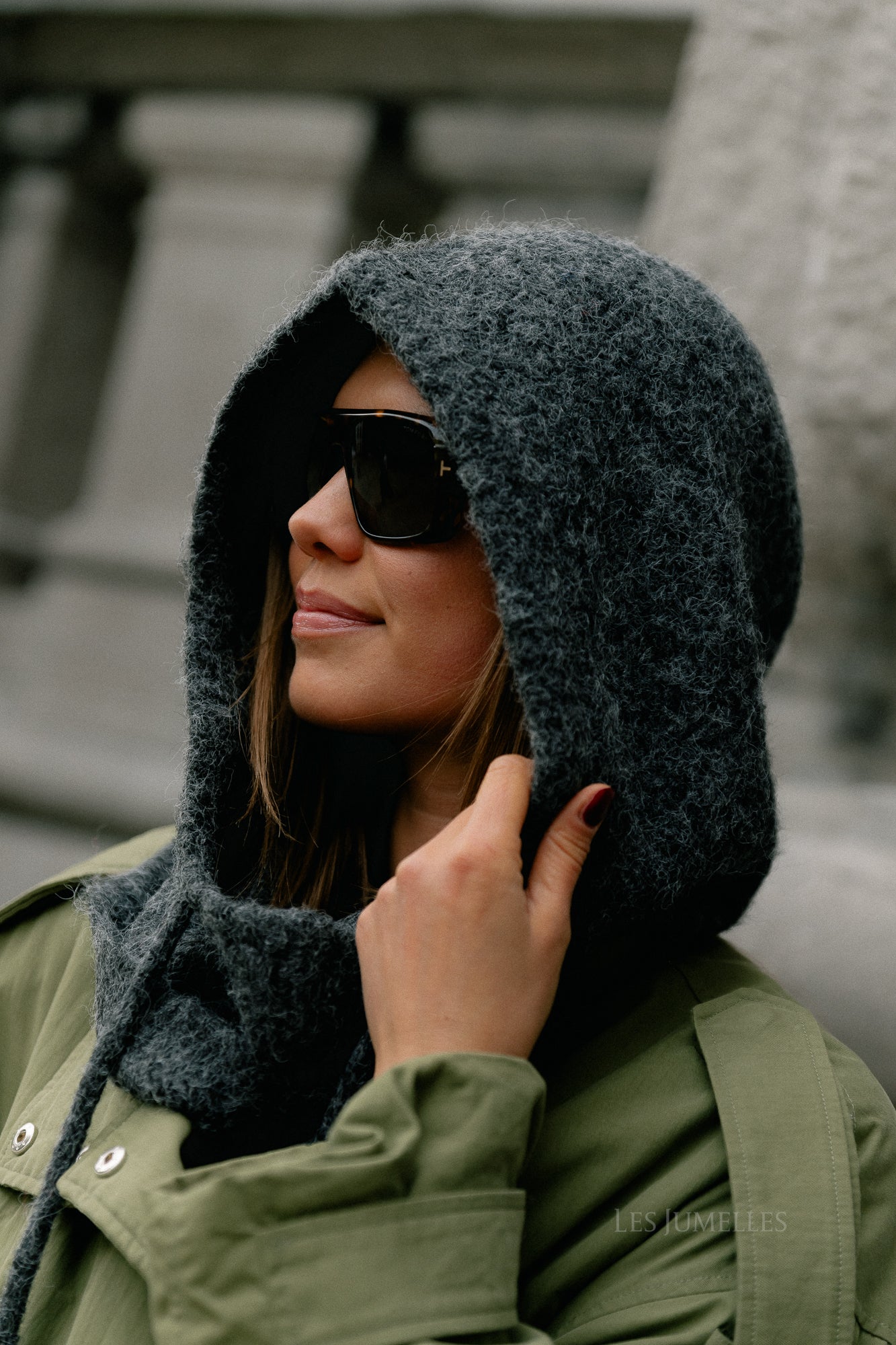 OBJMilu knit balaclava dark grey melange
