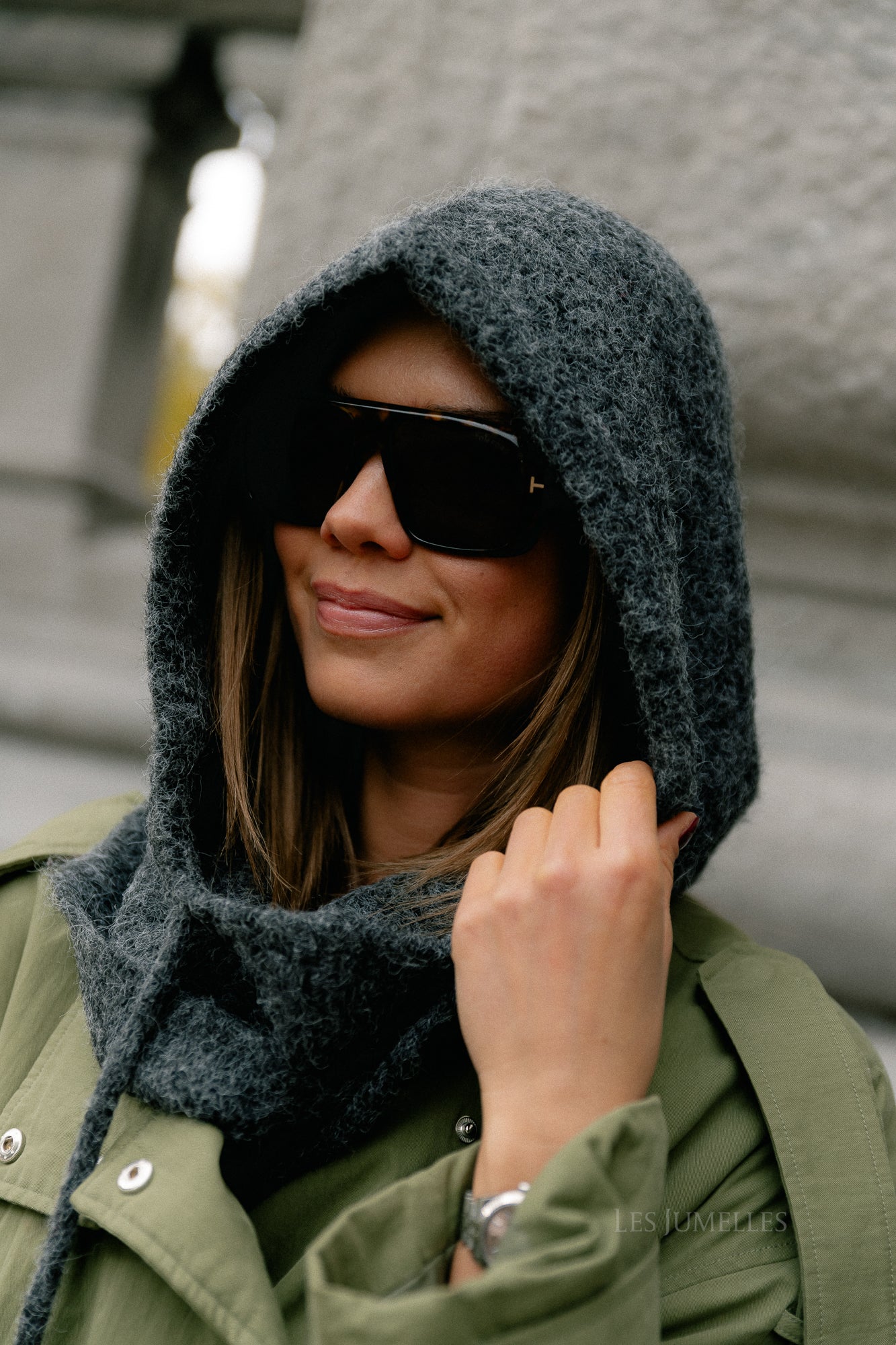 OBJMilu knit balaclava dark grey melange