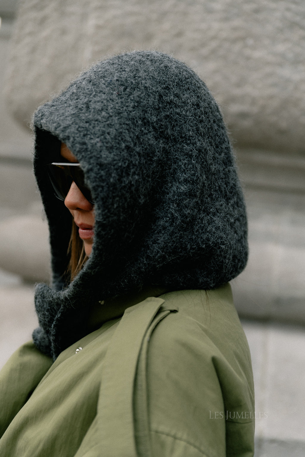 OBJMilu knit balaclava dark grey melange
