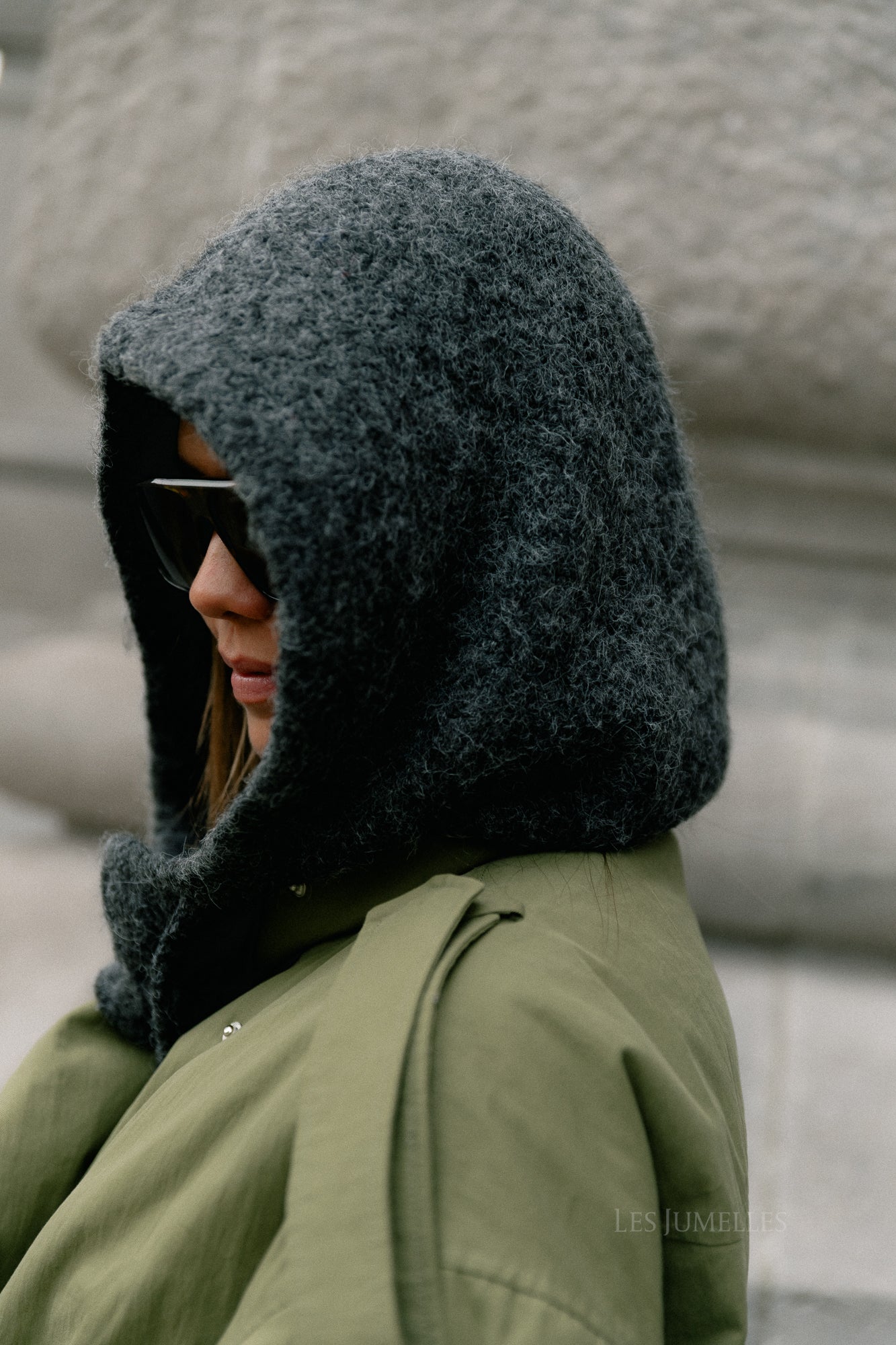 OBJMilu knit balaclava dark grey melange