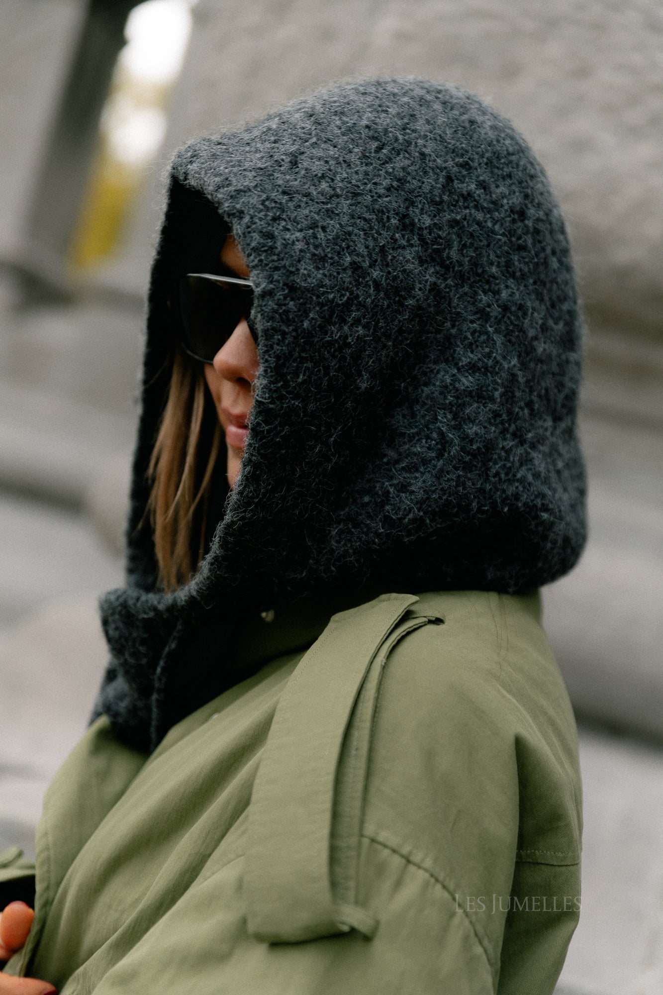 OBJMilu knit balaclava dark grey melange