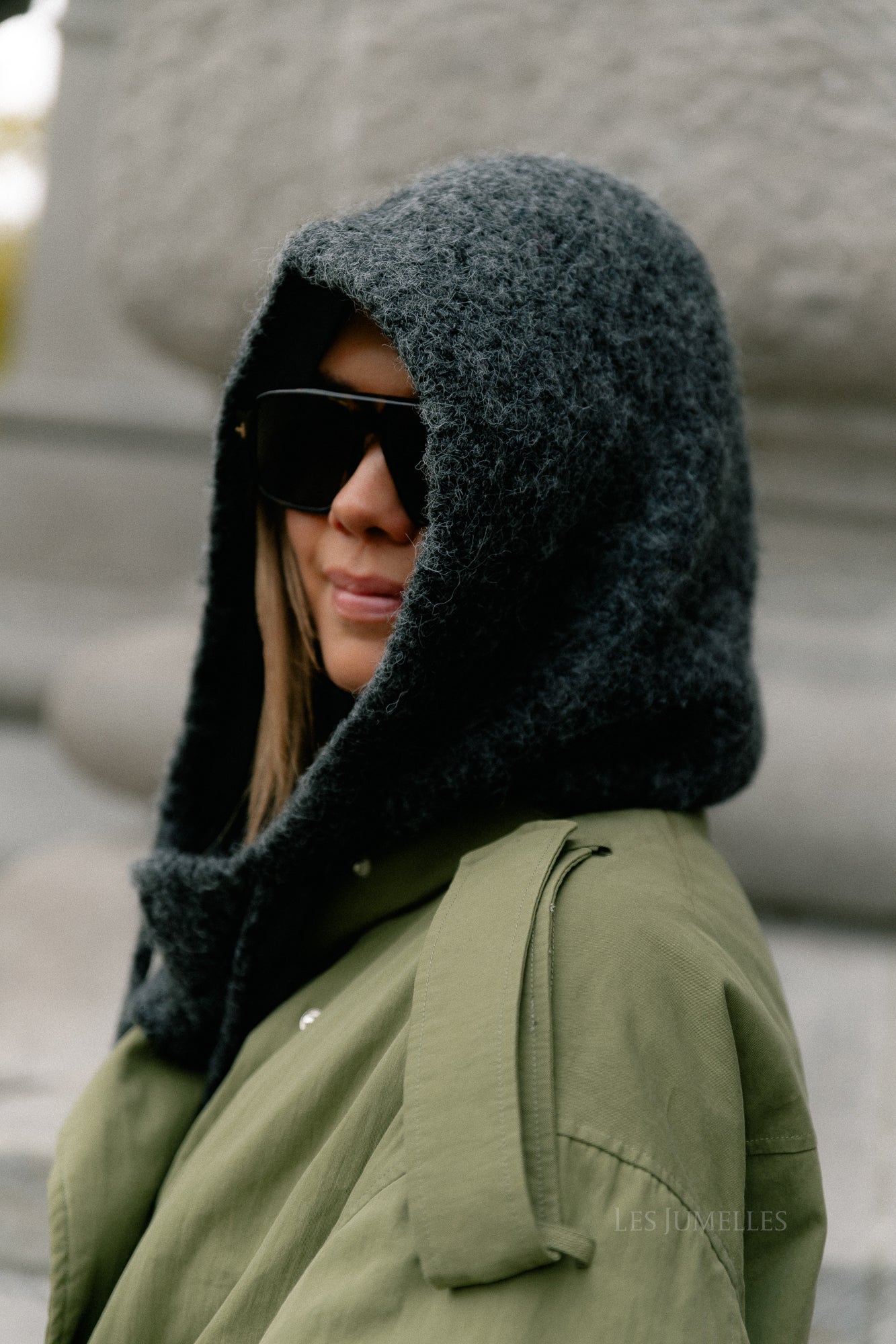 OBJMilu knit balaclava dark grey melange