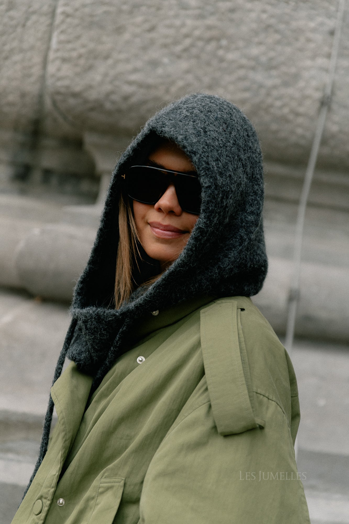 OBJMilu knit balaclava dark grey melange
