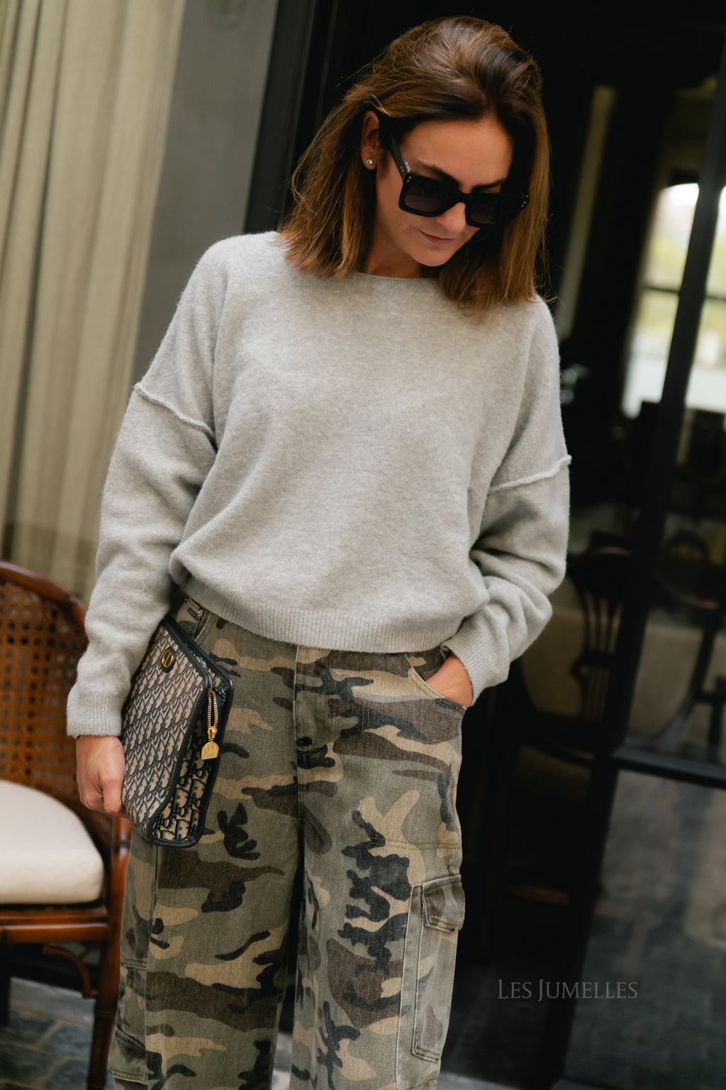 Nova off shoulder sweater light grey melange