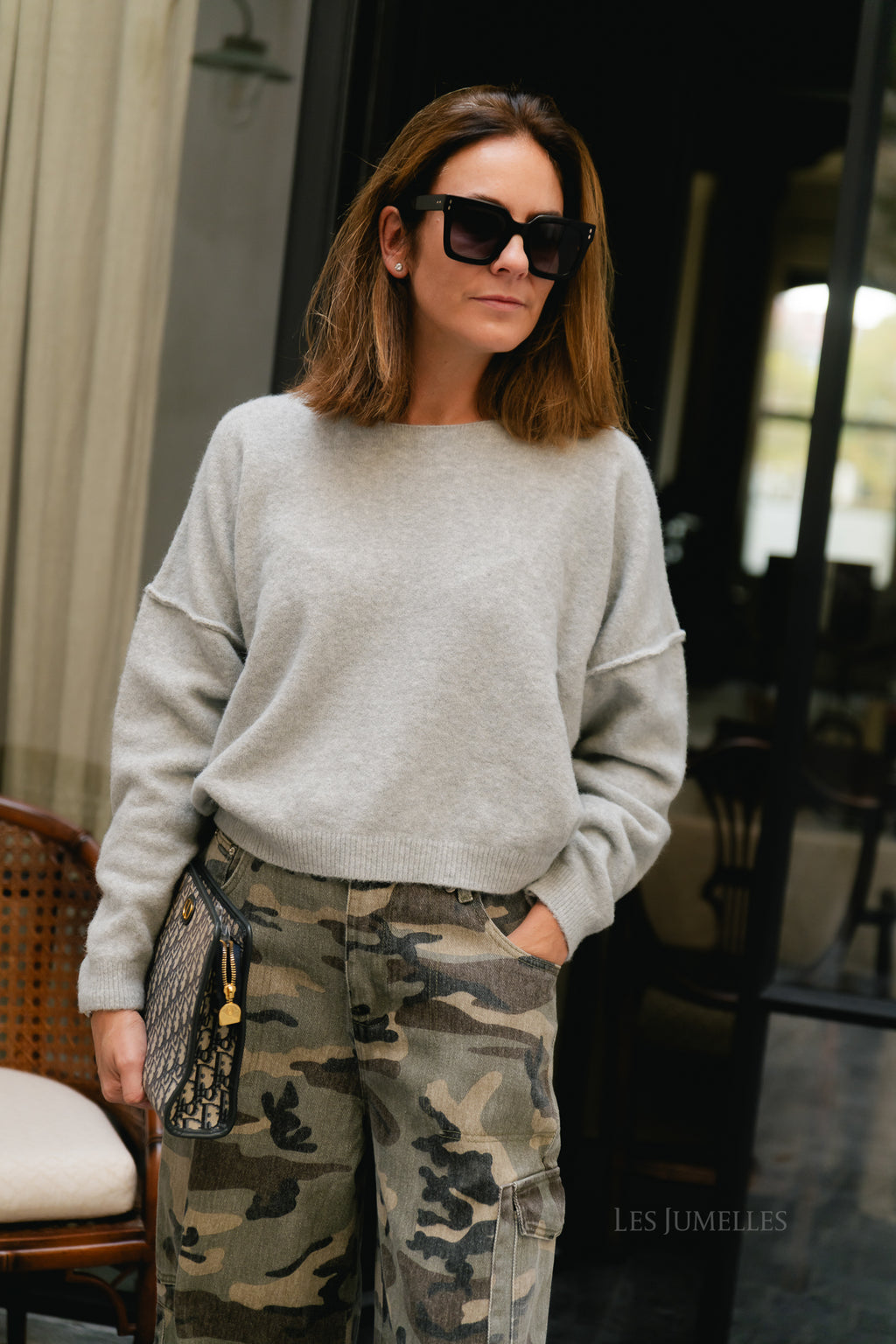 Nova off shoulder sweater light grey melange