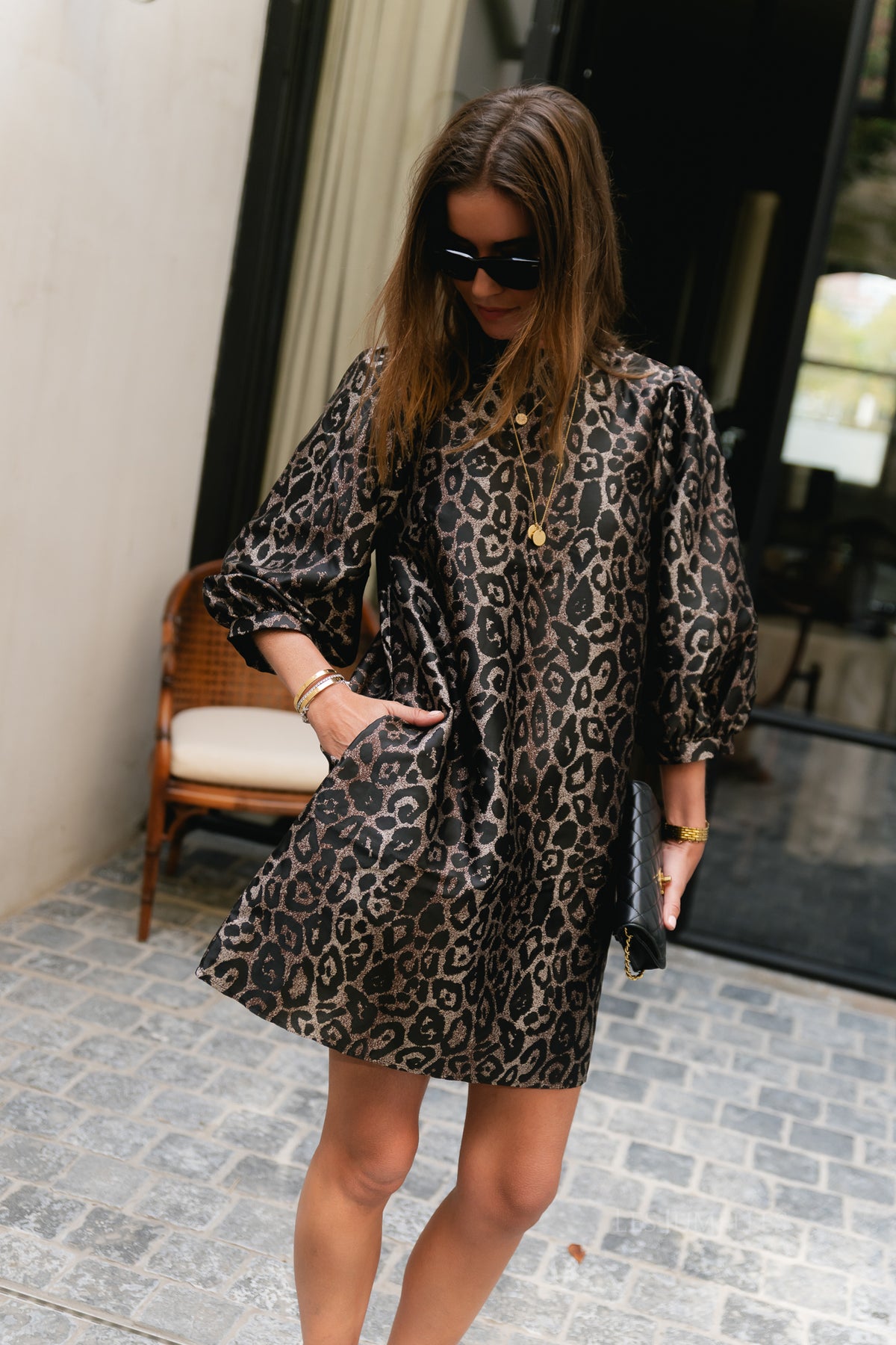 VILenuna O-neck short dress black beauty/leo