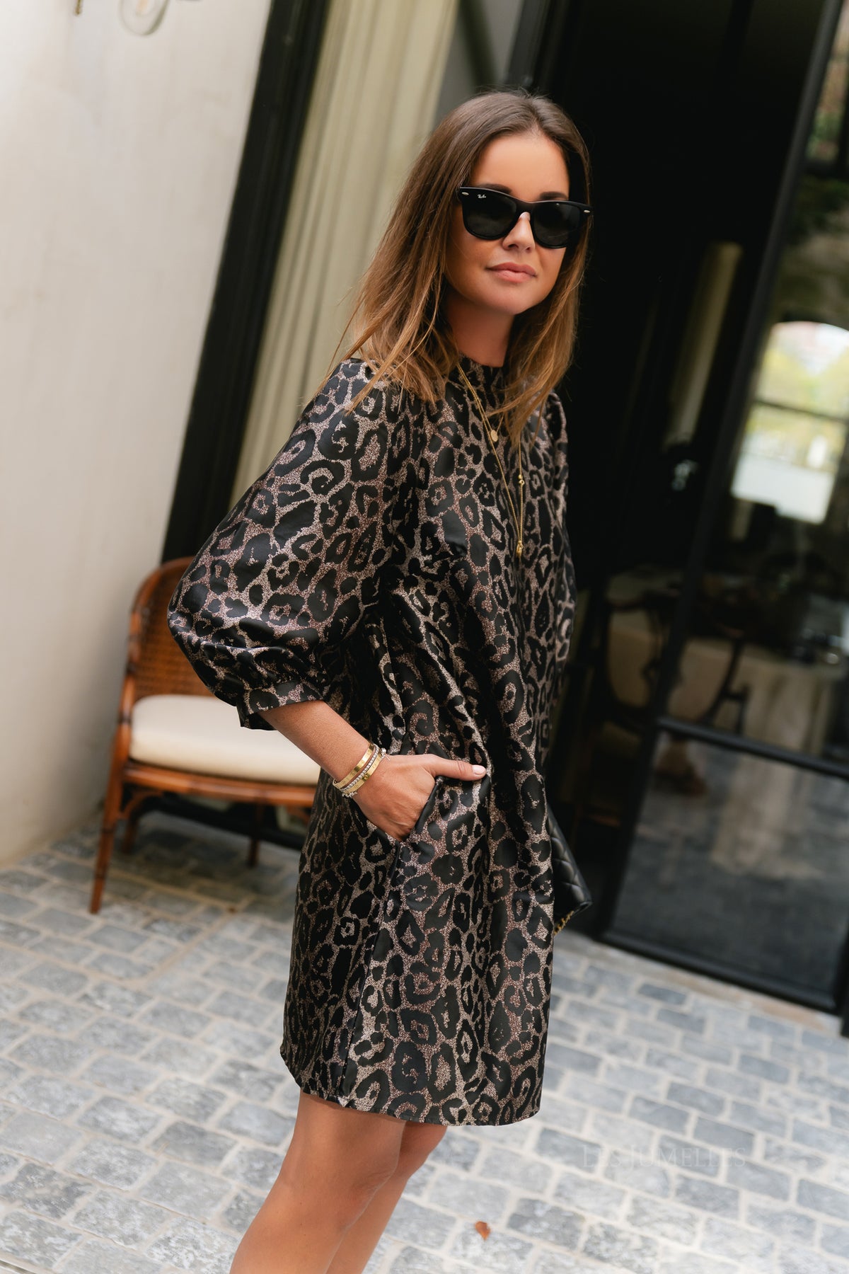 VILenuna O-neck short dress black beauty/leo
