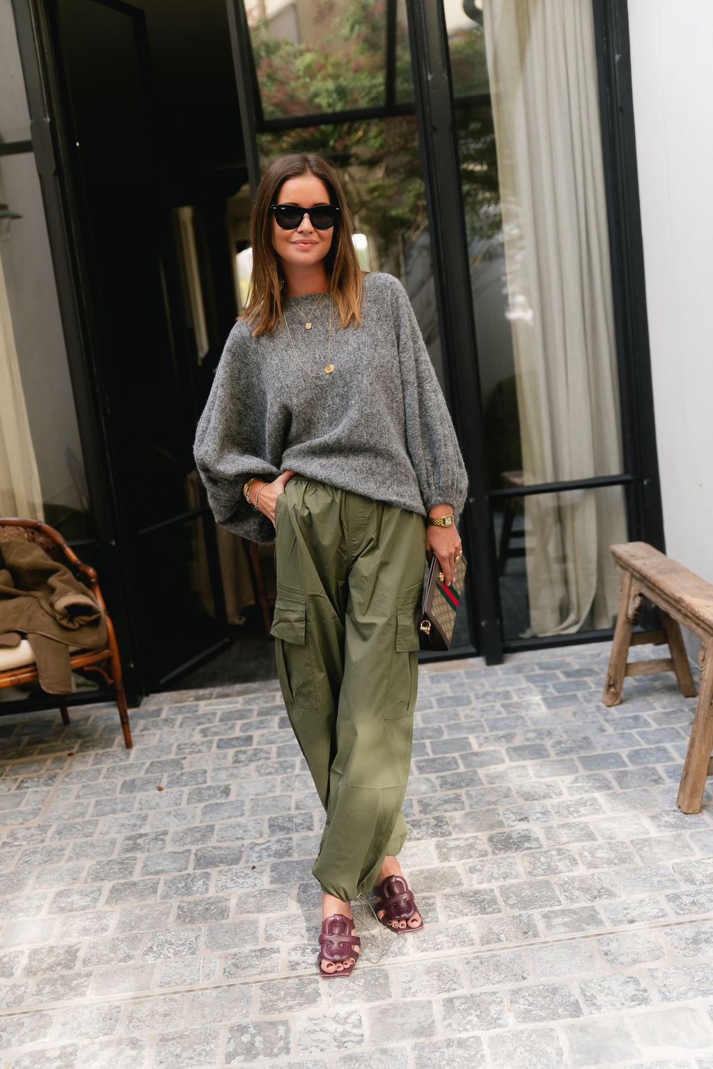Drew cropped sweater dark grey melange
