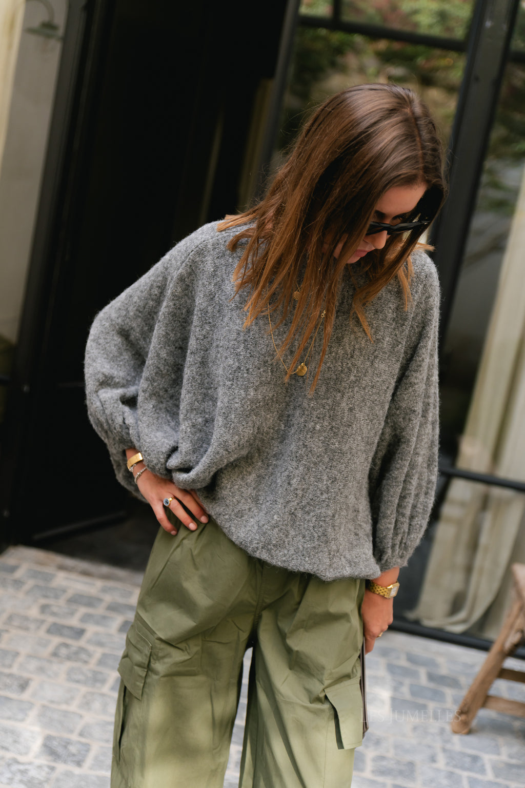 Drew cropped sweater dark grey melange