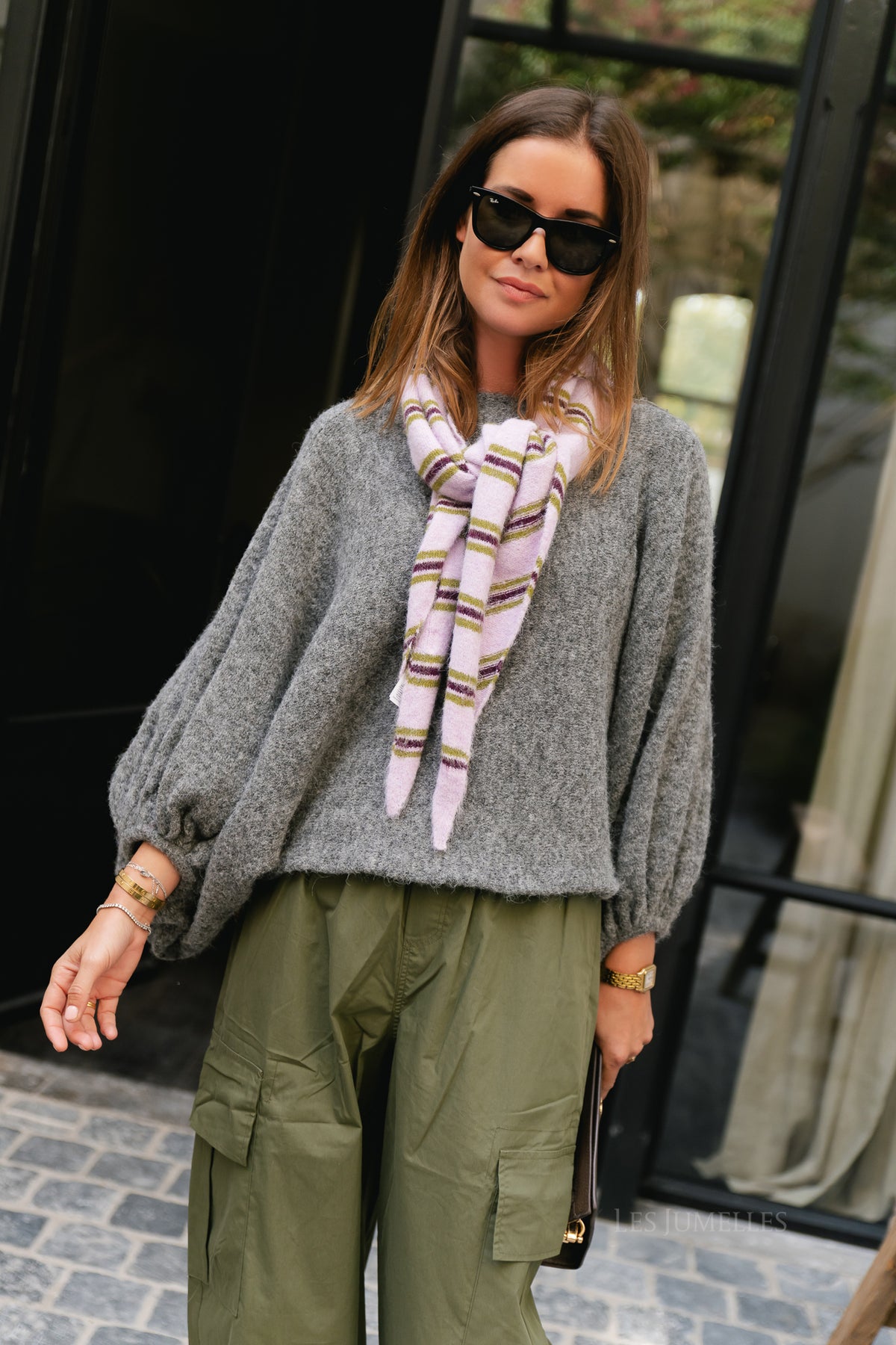 Drew cropped sweater dark grey melange