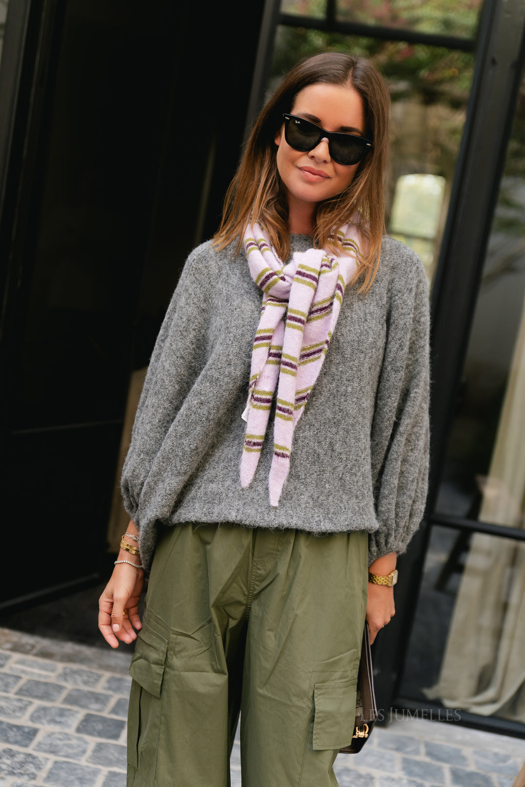 Drew cropped sweater dark grey melange