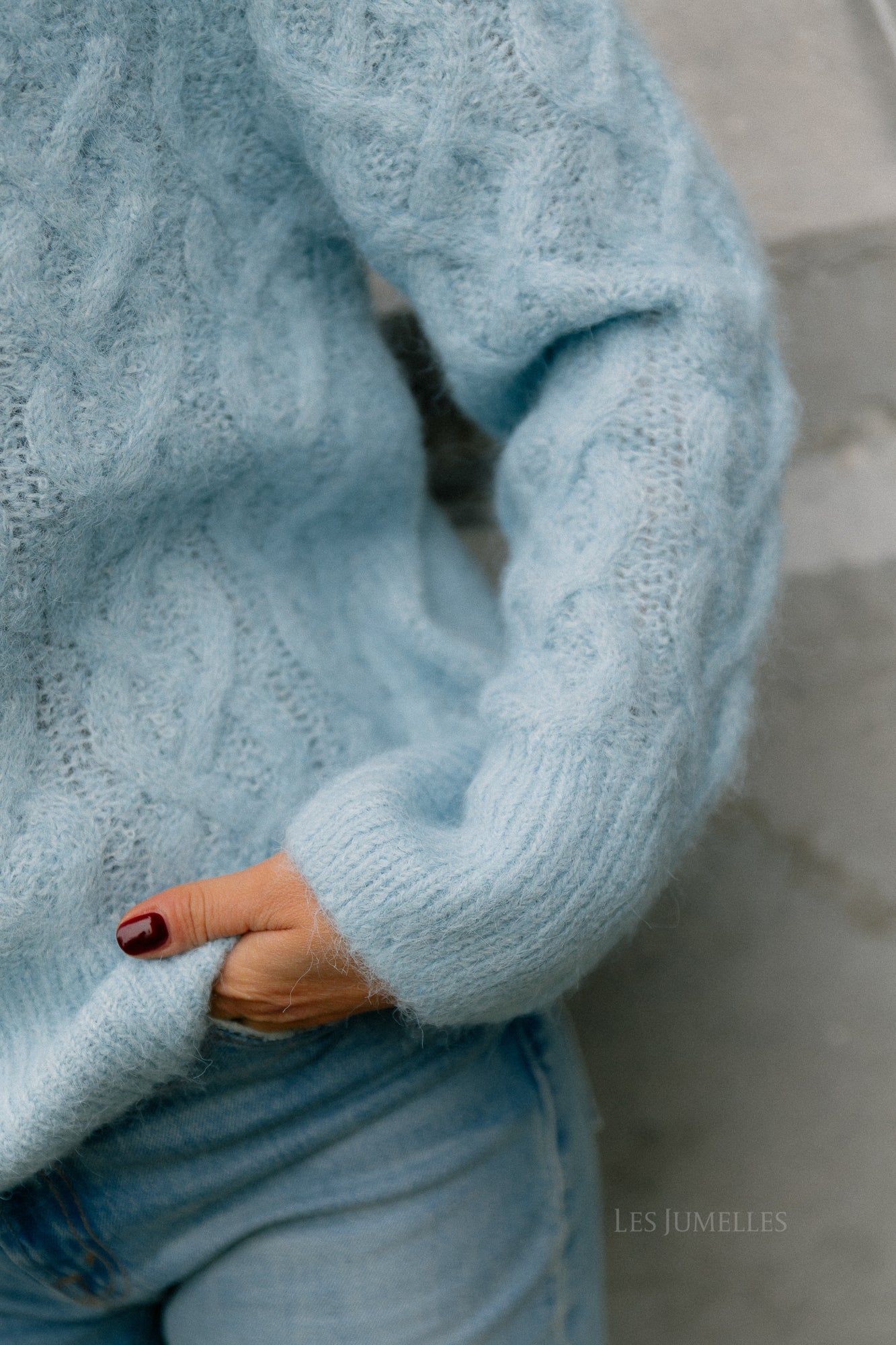 VISobell O-neck L/S cable knit top winter sky