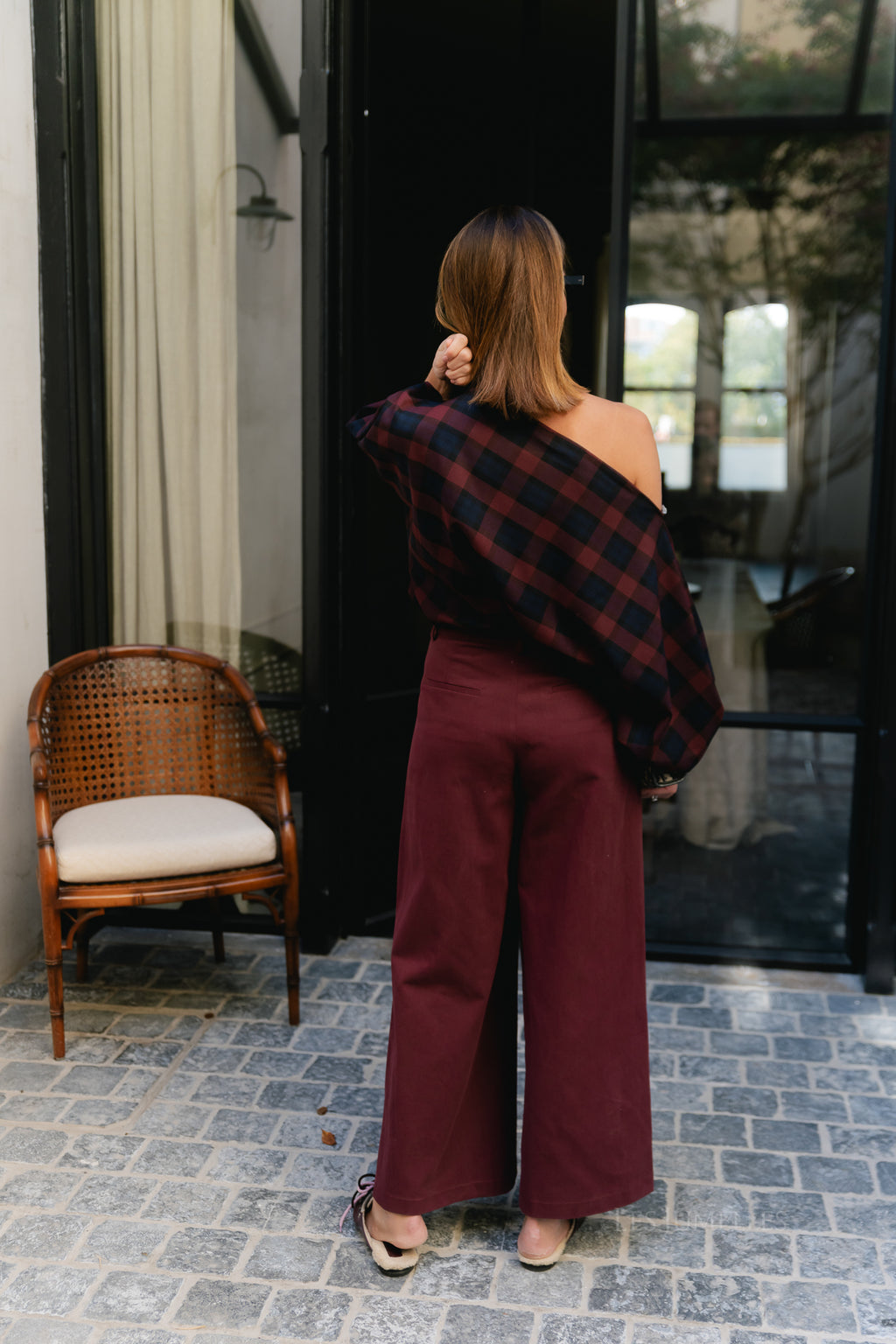 Cosette bold checkered blouse burgundy/navy