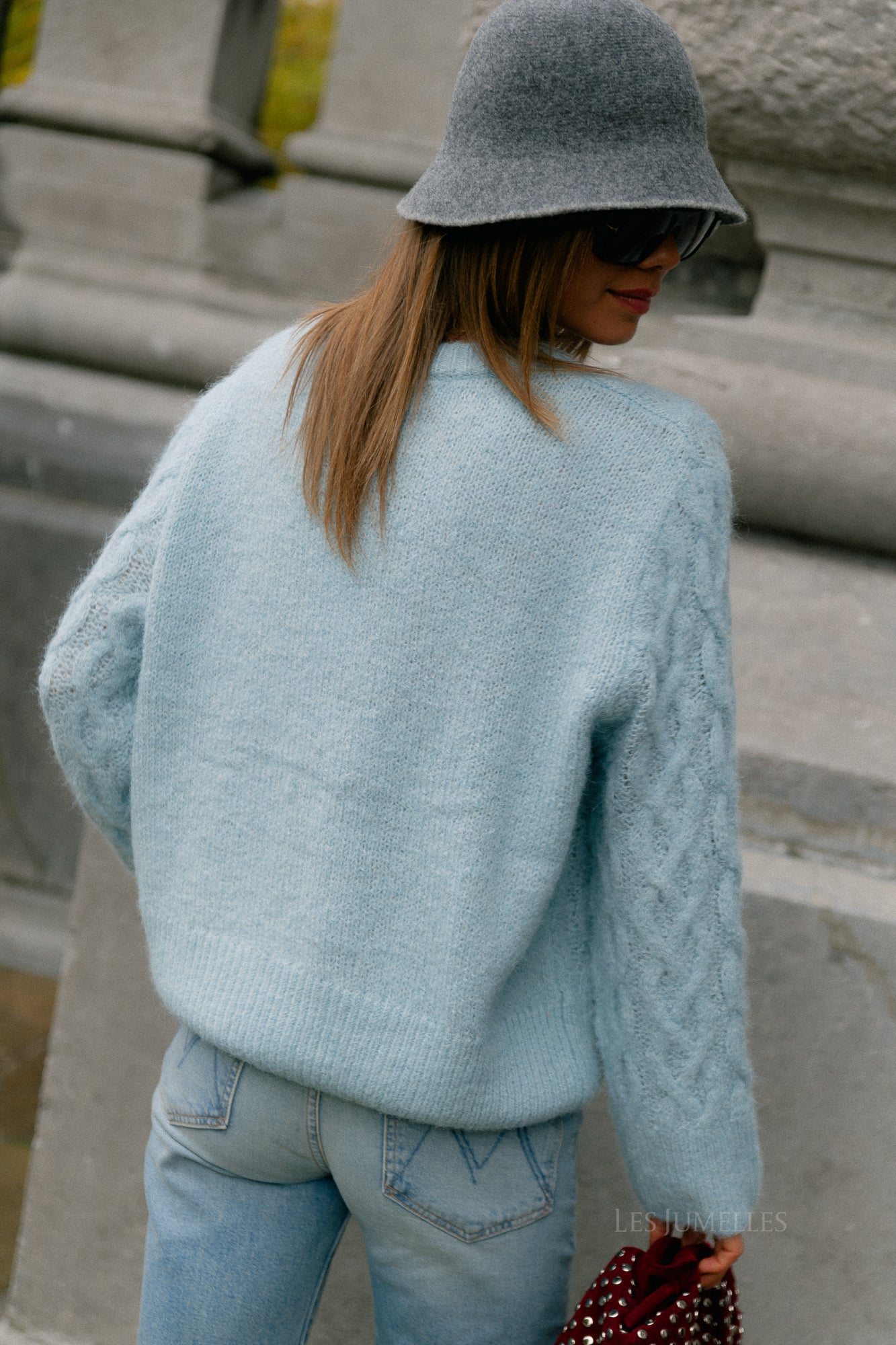 VISobell O-neck L/S cable knit top winter sky