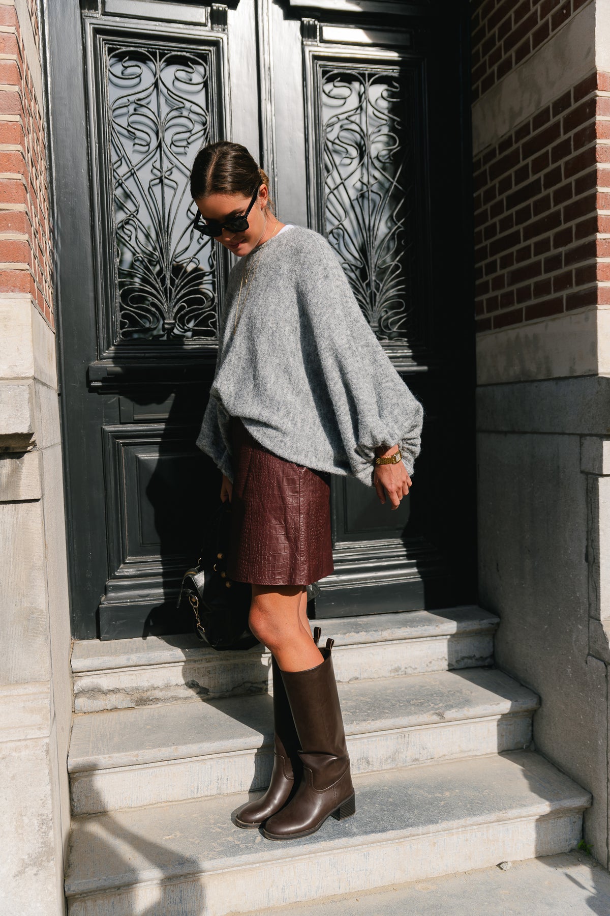 ROUMaya HW short leather skirt bitter chocolate