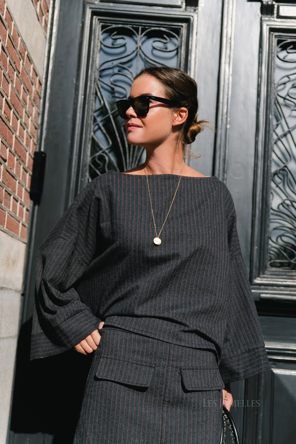 Celie striped blouse anthracite/burgundy