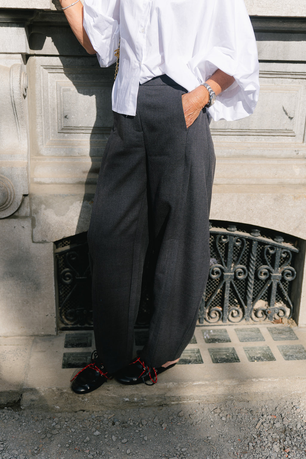 OBJKavin MW barrel pants dark grey melange