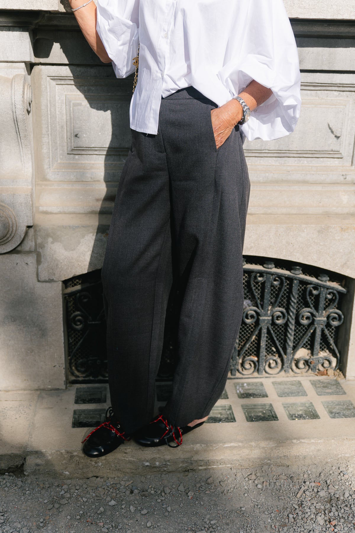 OBJKavin MW barrel pants dark grey melange