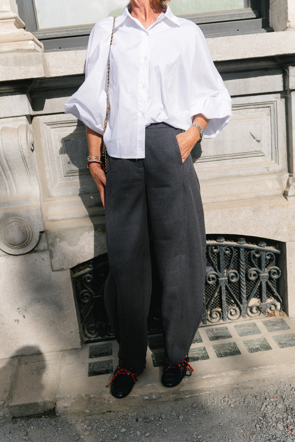 OBJKavin MW barrel pants dark grey melange