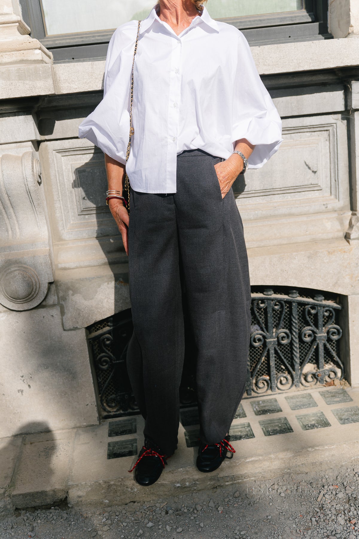 OBJKavin MW barrel pants dark grey melange