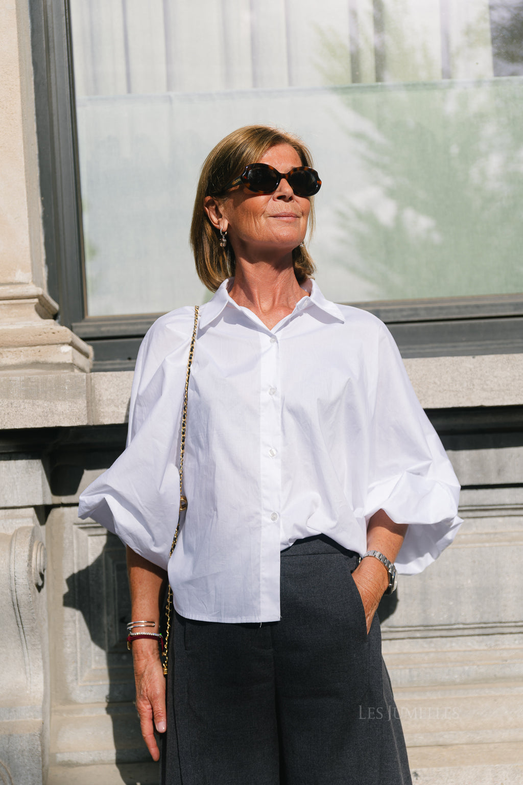 Ariane balloon sleeve cotton shirt white