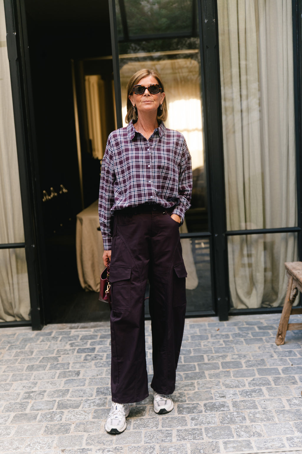 PCViolet LS flannel shirt plum perfect/maritime