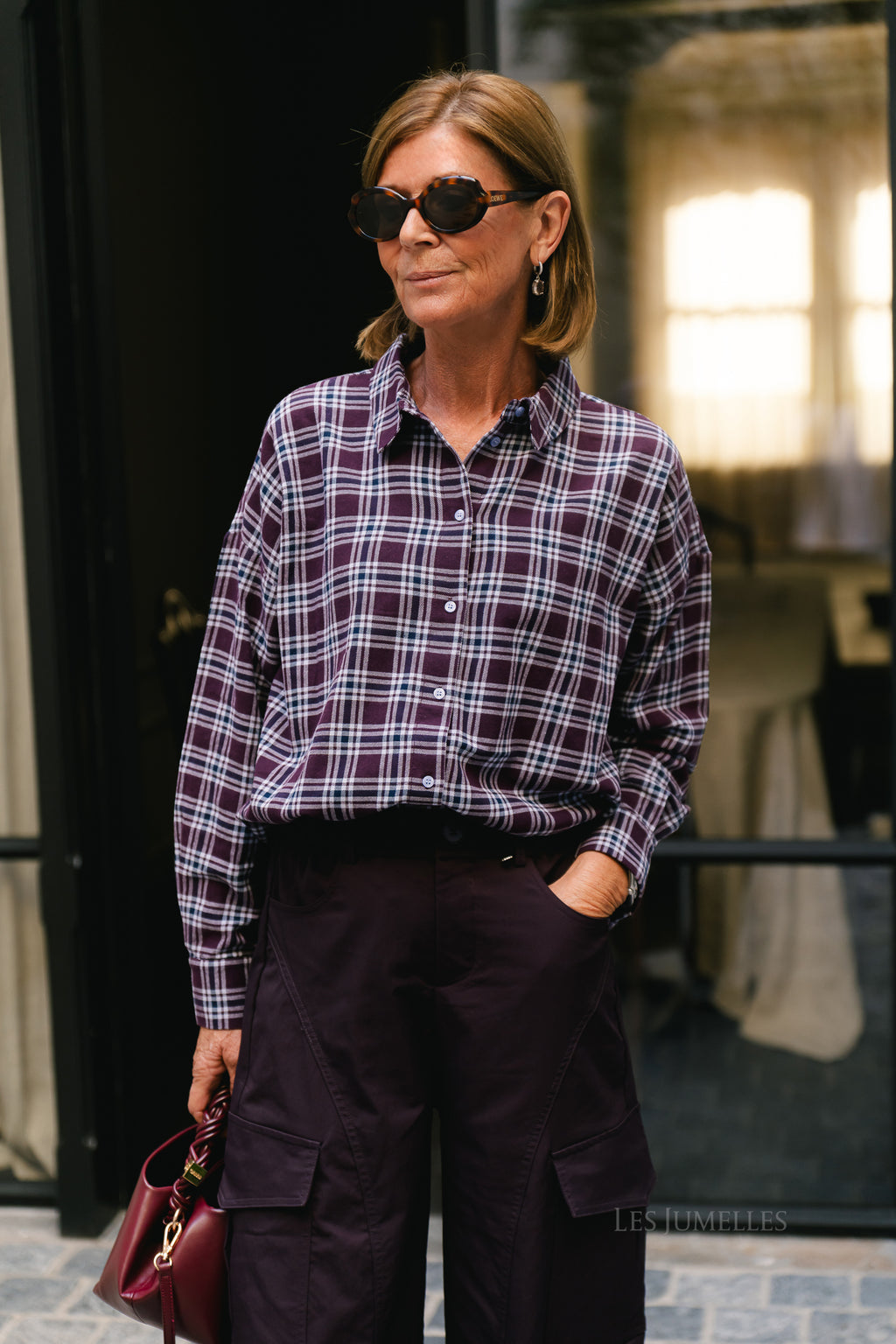 PCViolet LS flannel shirt plum perfect/maritime