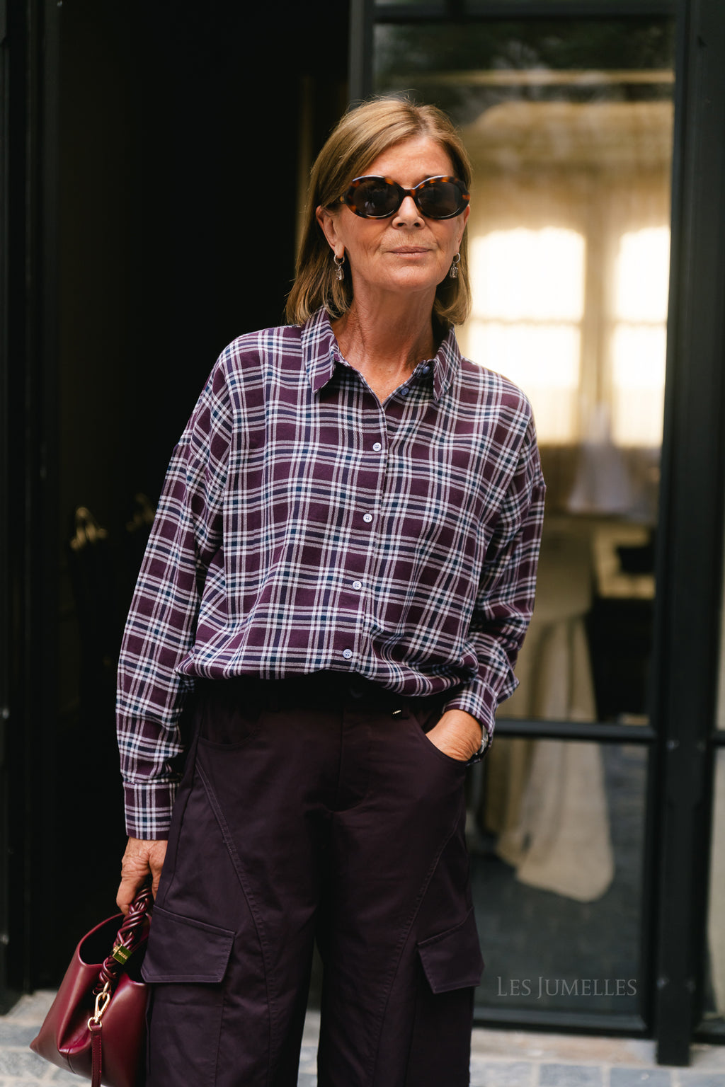 PCViolet LS flannel shirt plum perfect/maritime