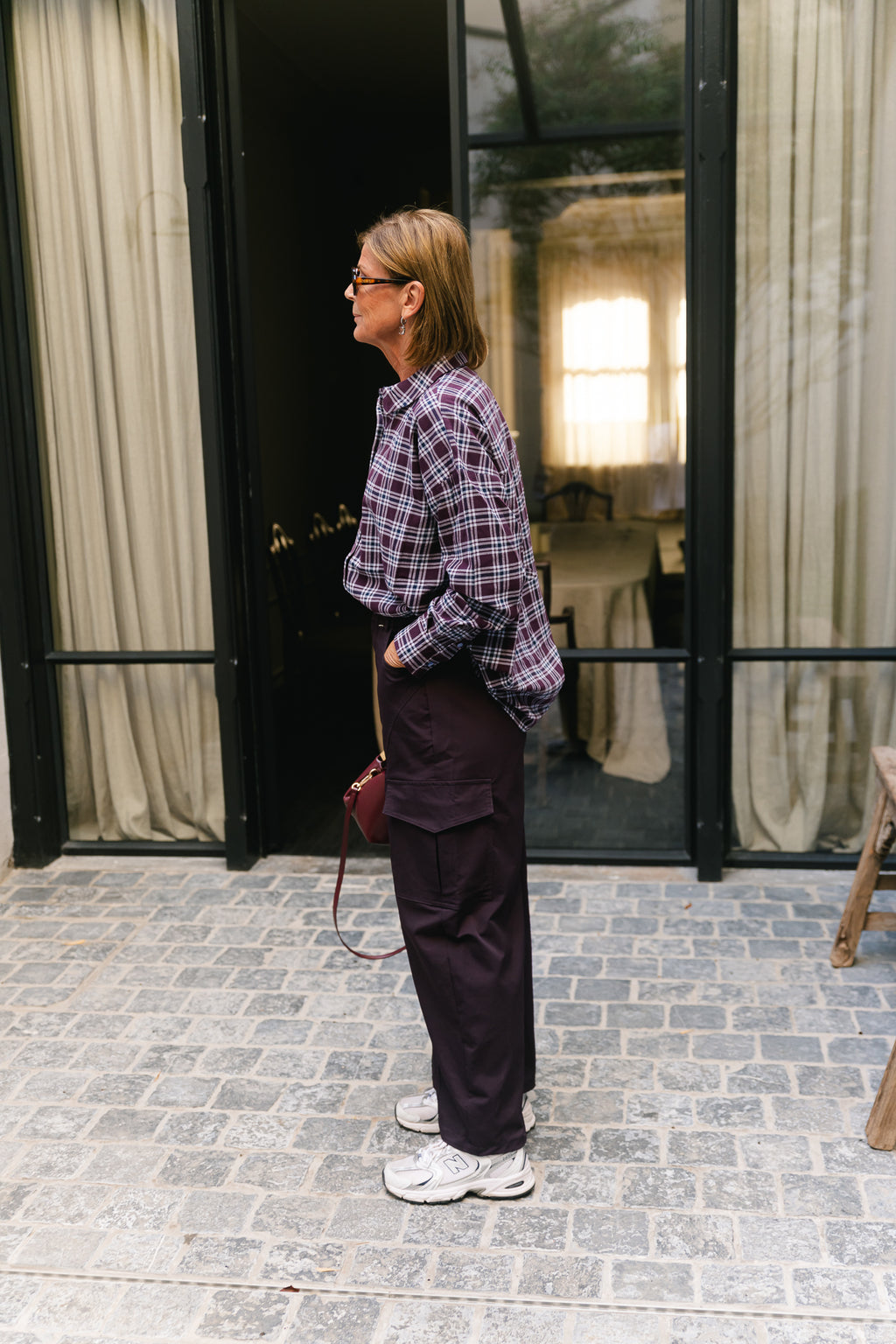 PCViolet LS flannel shirt plum perfect/maritime
