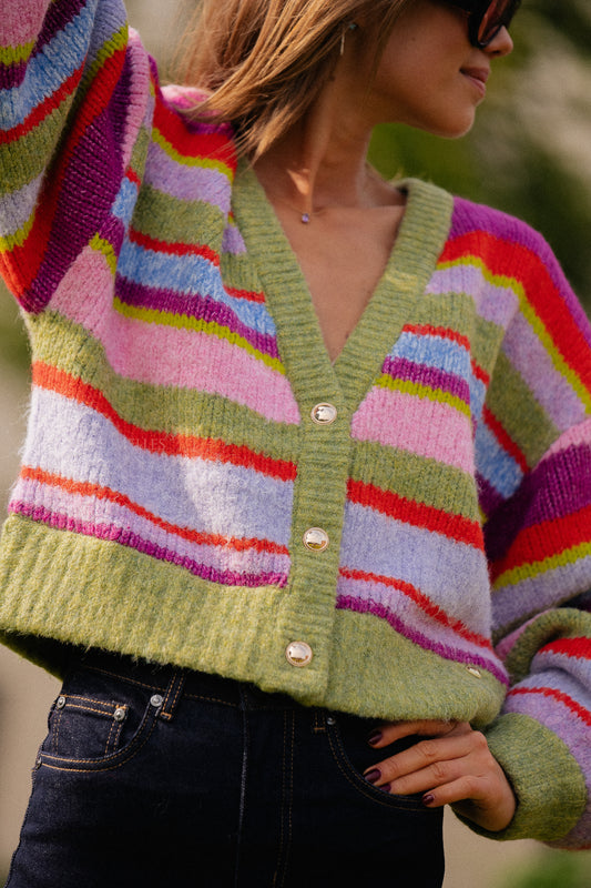 Les Jumelles Noor vestje groene strepen