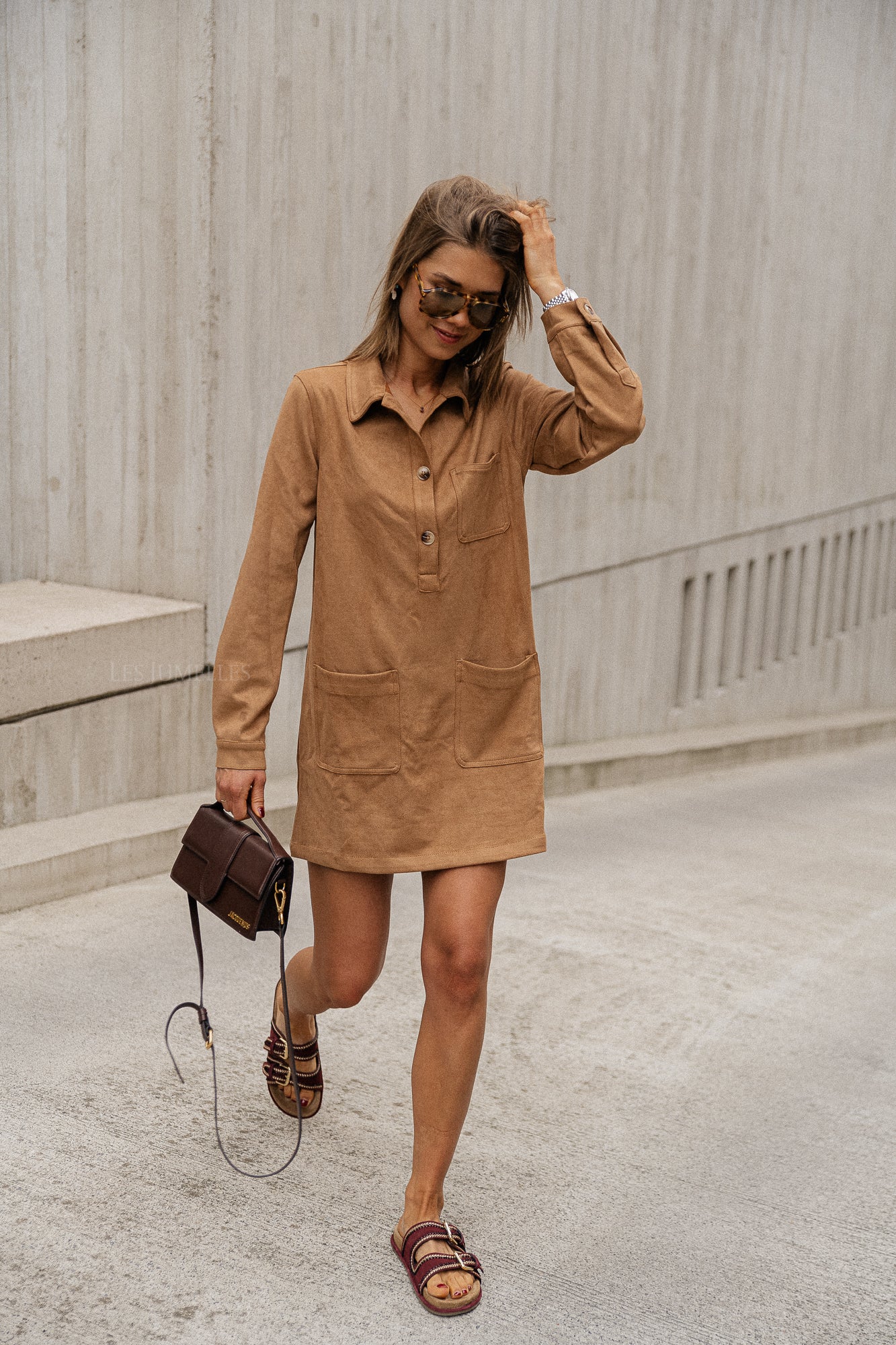 Robe chemise en daim Solange camel