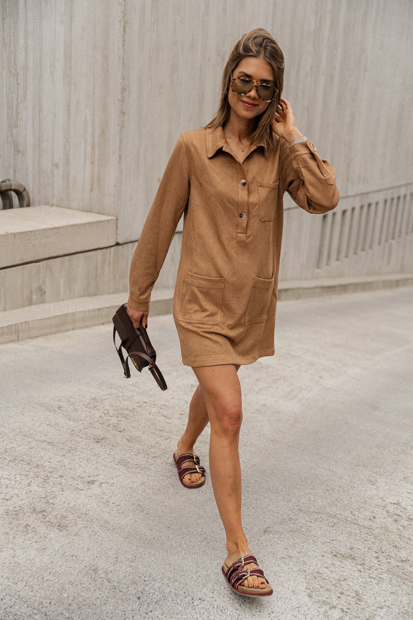 Robe chemise en daim Solange camel