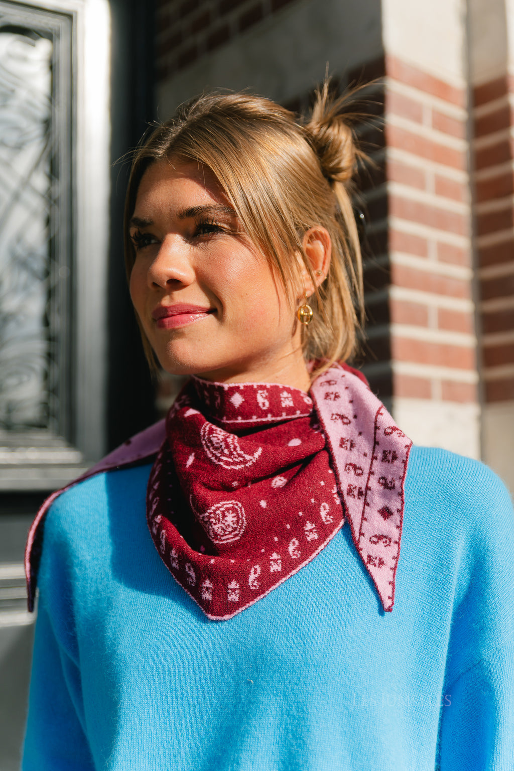 Paisley print triangle scarf burgundy/pink