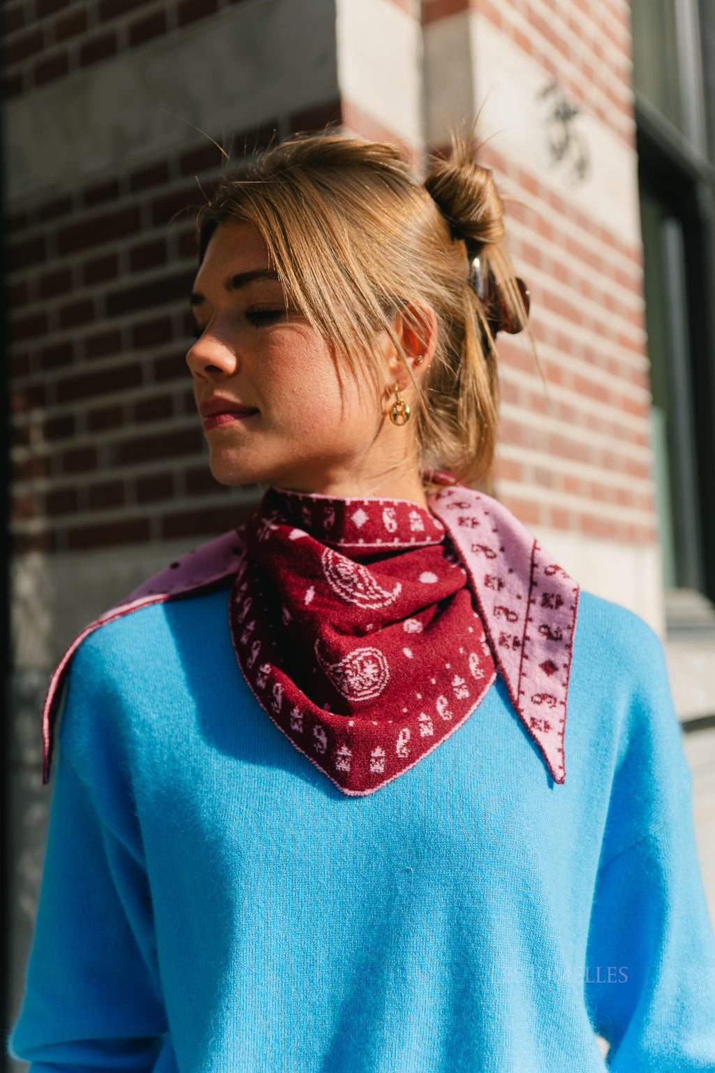 Paisley print triangle scarf burgundy/pink