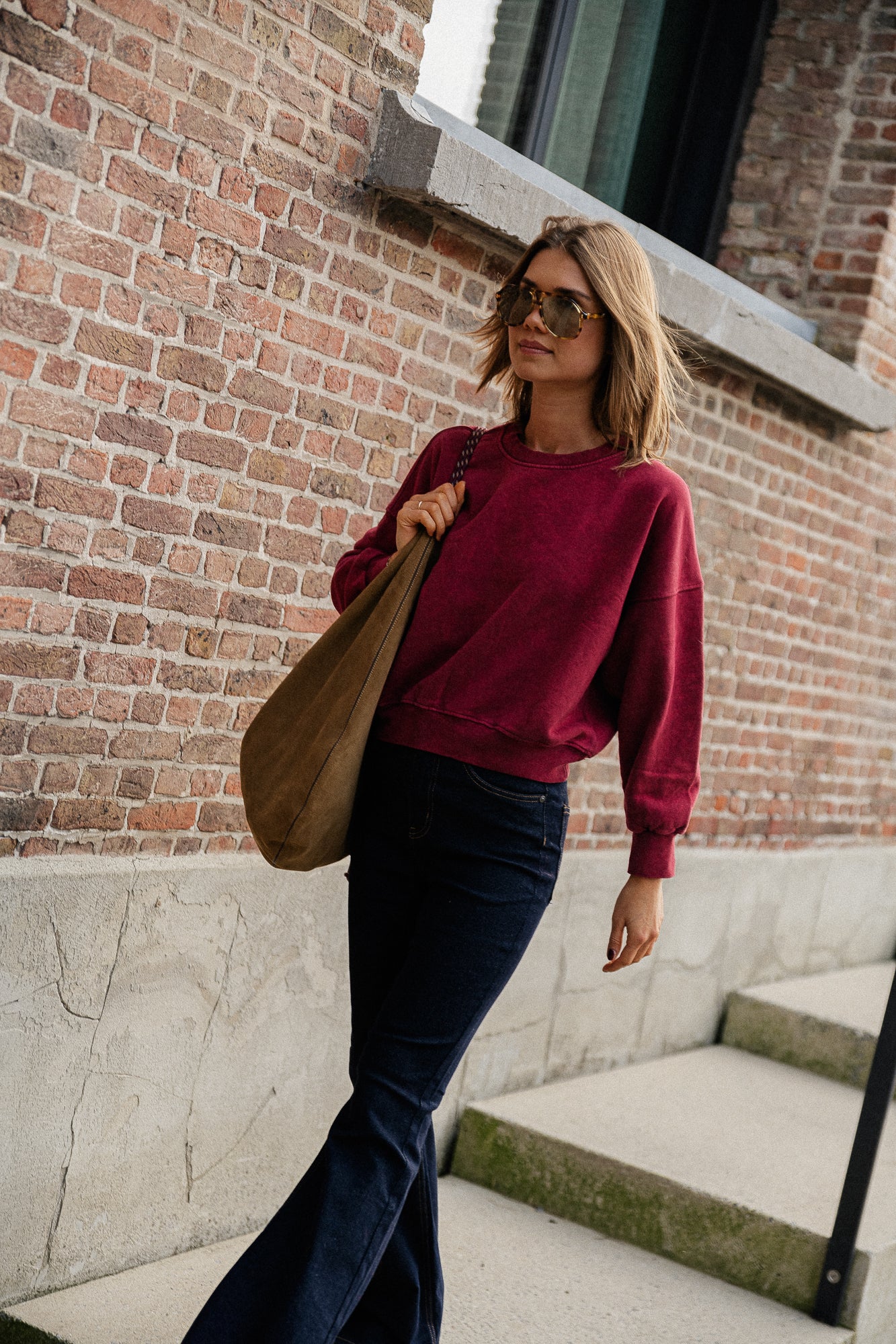 Jill cropped trui bordeauxrood