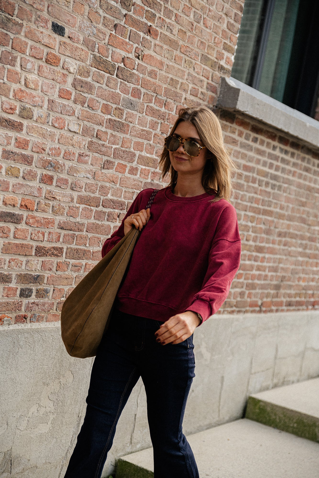 Jill cropped trui bordeauxrood