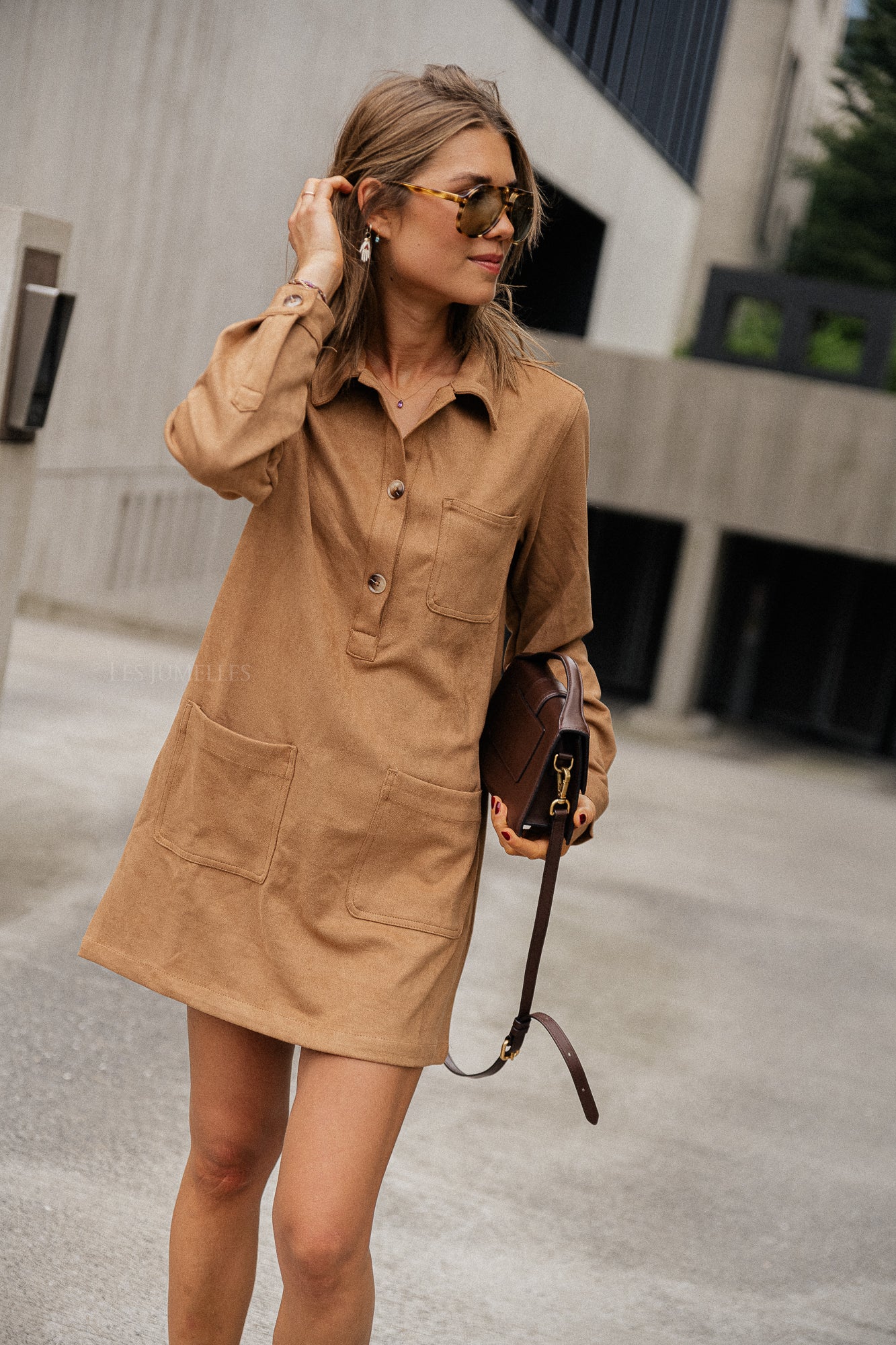 Robe chemise en daim Solange camel