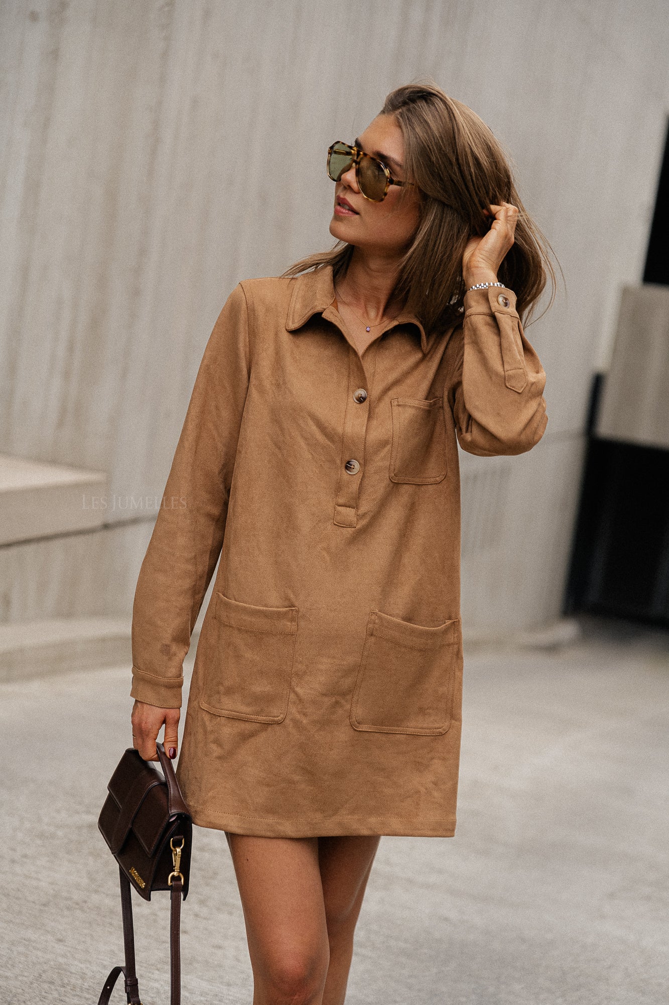 Robe chemise en daim Solange camel