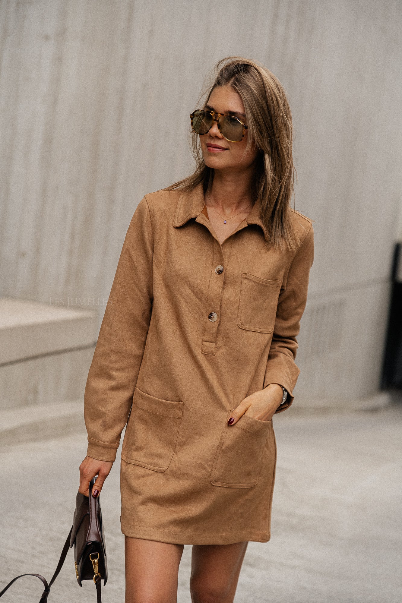 Robe chemise en daim Solange camel