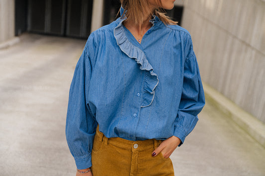 Les Jumelles Chemise en jean à volants River bleu